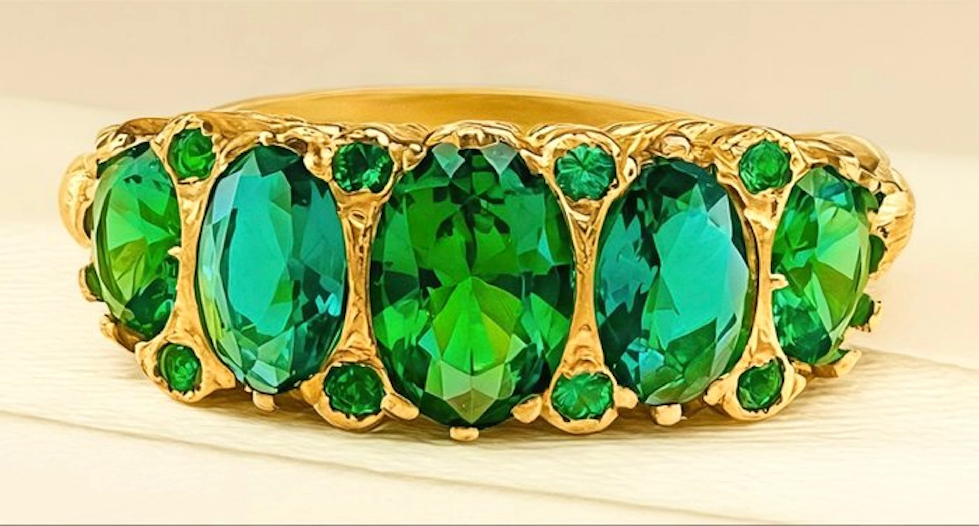 No reserve price - Ring - 9 kt. Yellow gold, Silver Emerald - Emerald