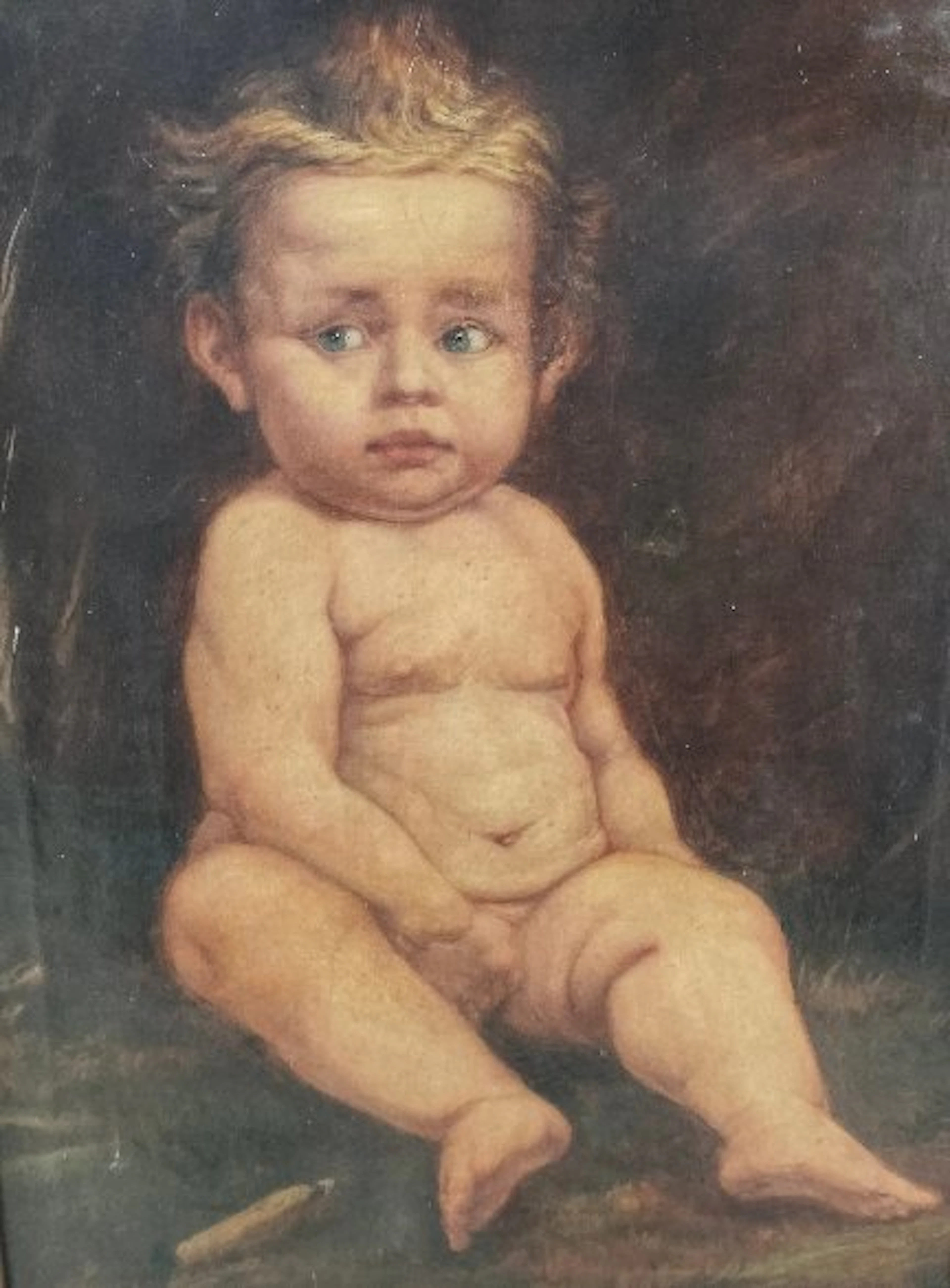 European school (XIX) - Seated Nude Child in Landscape