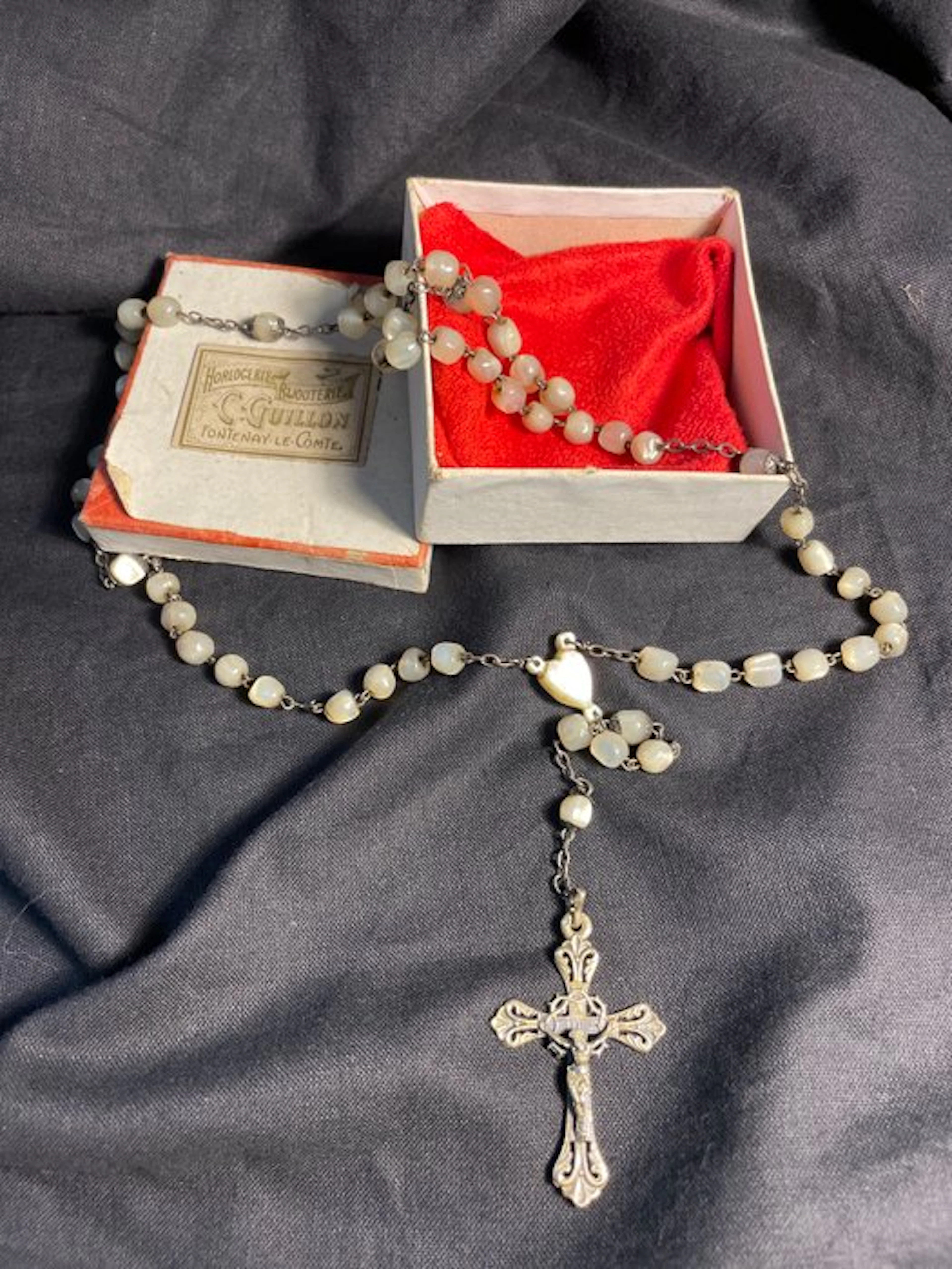 Reliquary - Splendid Silver and Mother-of-Pearl Rosary...