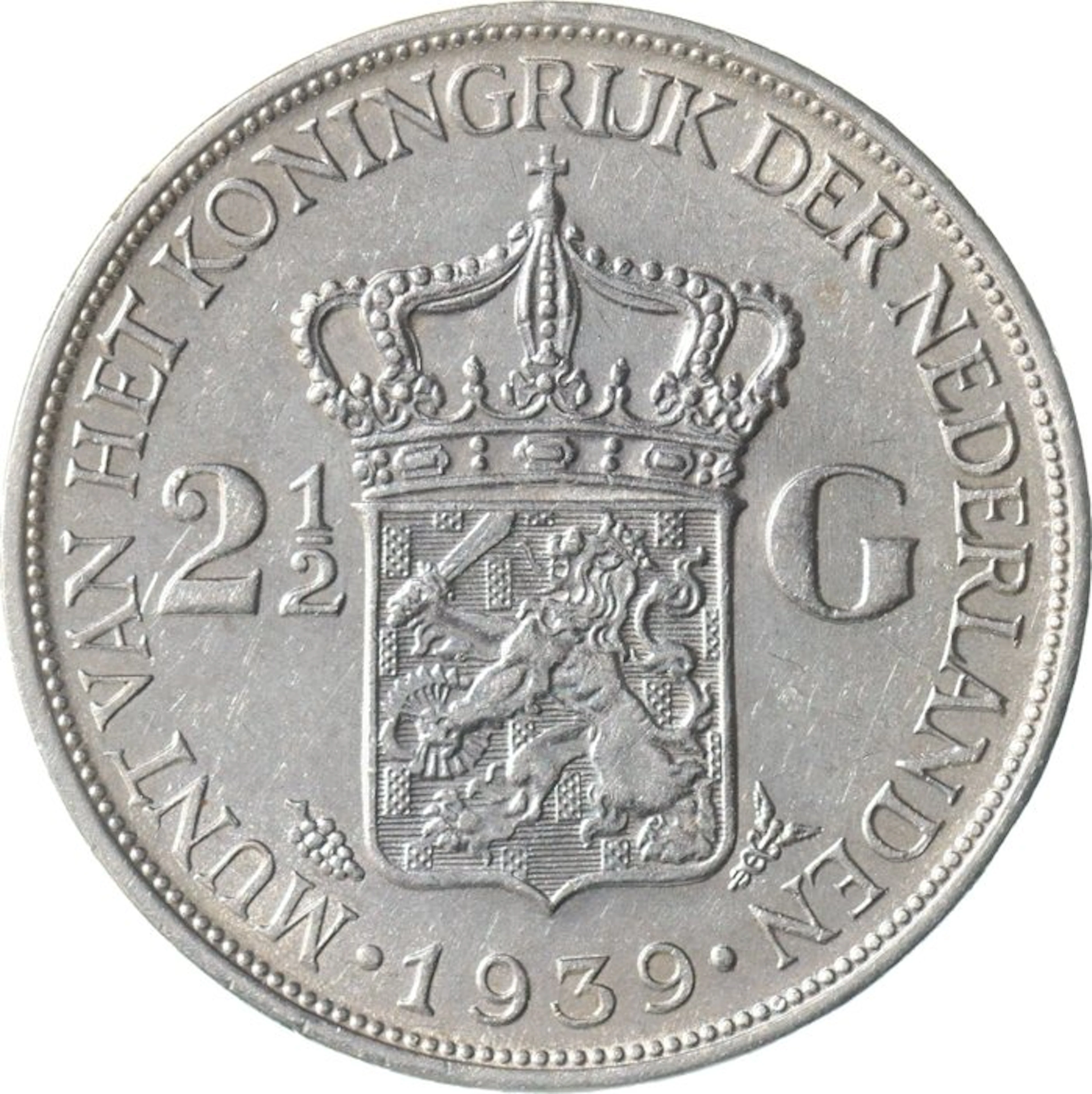 Netherlands. Wilhelmina. 2 1/2 Gulden 1939 (No reserve price)