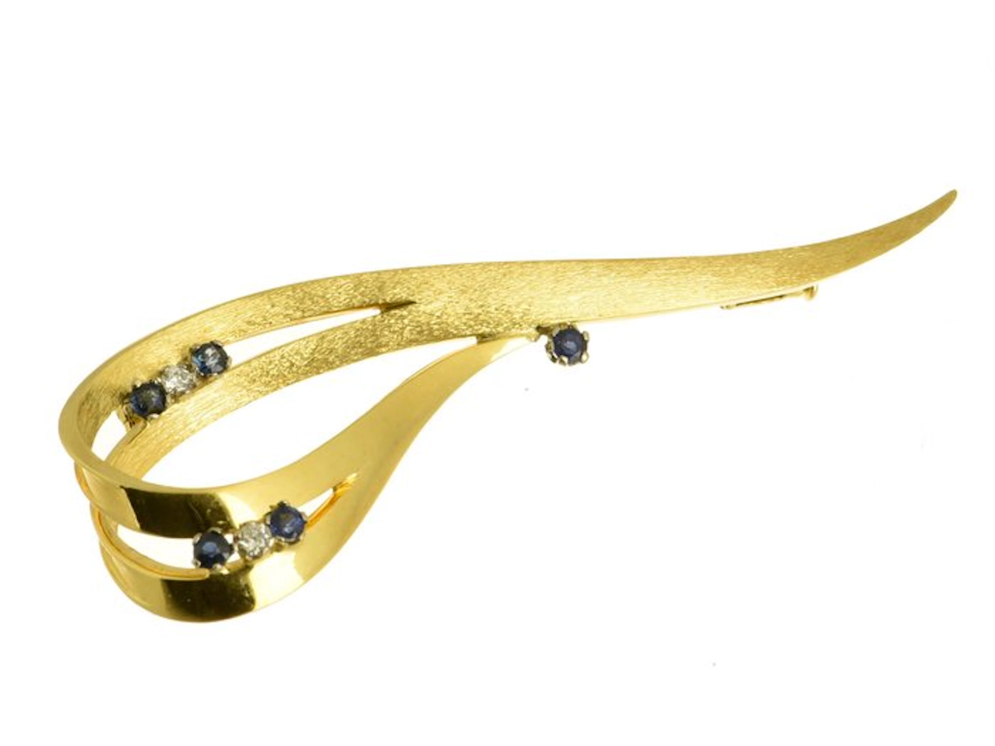 Brooch - 18 kt. Yellow gold Diamond (Natural) - Sapphire