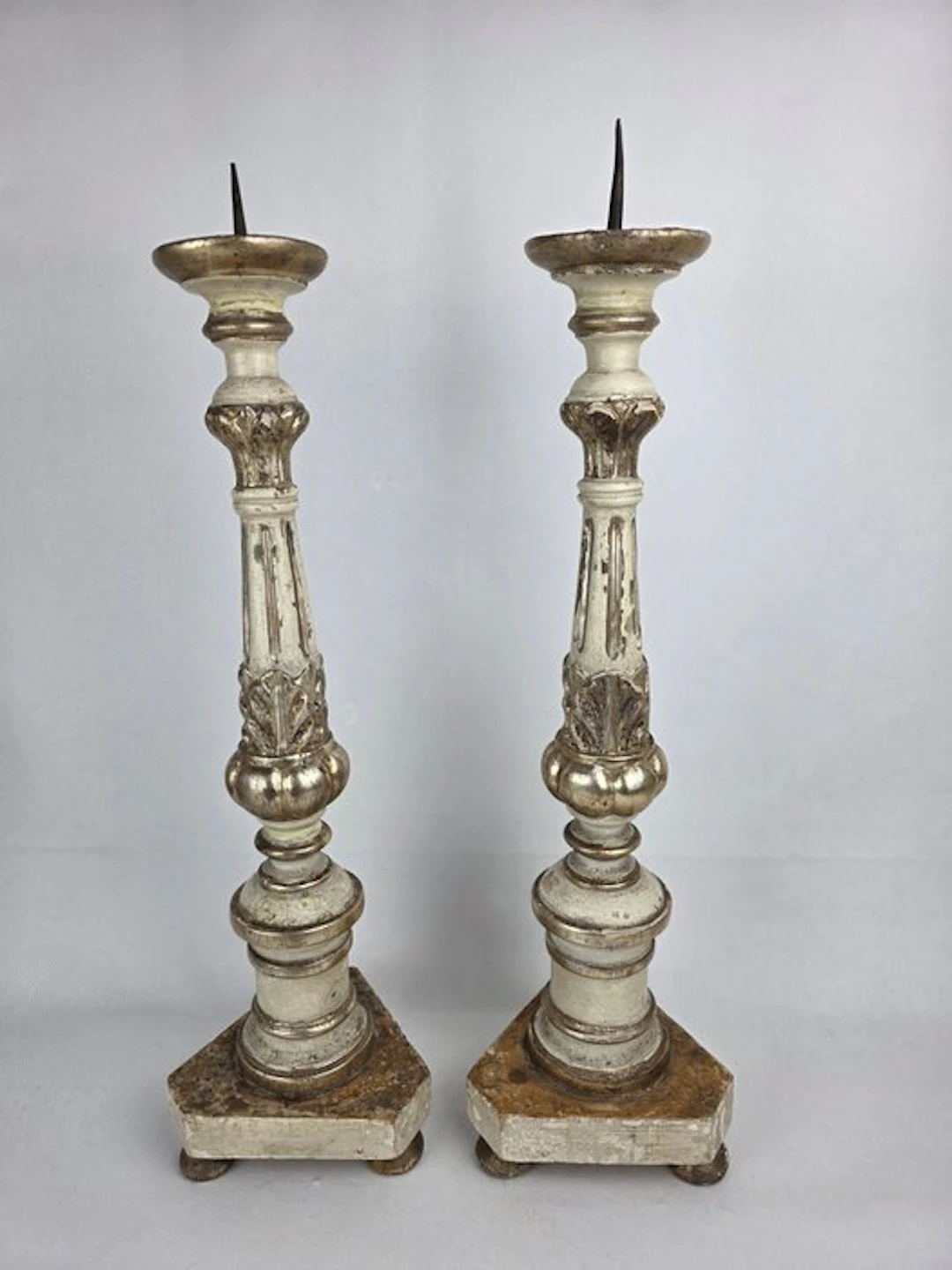 Candlestick (2) - Wood - Pair of 18th-century torchères