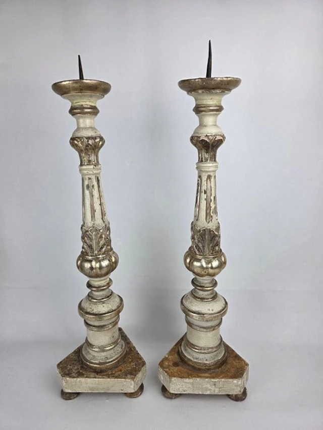 Candlestick (2) - Wood - Pair of 18th-century torchères