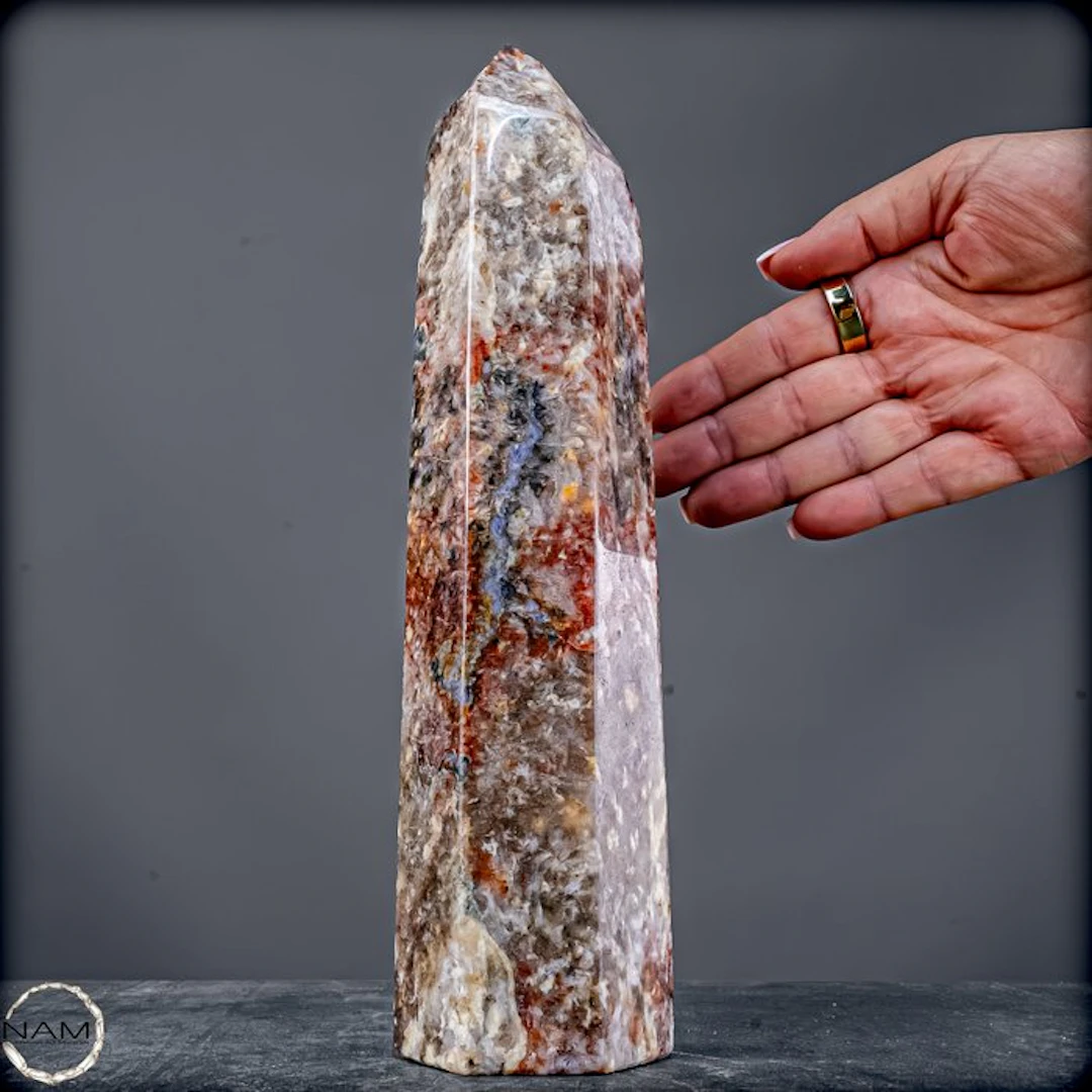 Red & Blue Cordierite Obelisk – an impressive one-off piece with smoky depth