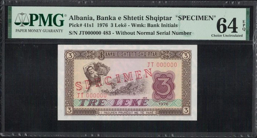 Albania. - 3 Leke 1976 - SPECIMEN - Pick 41s1 (No reserve price)