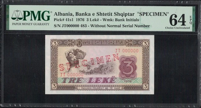 Albania. - 3 Leke 1976 - SPECIMEN - Pick 41s1 (No reserve price)