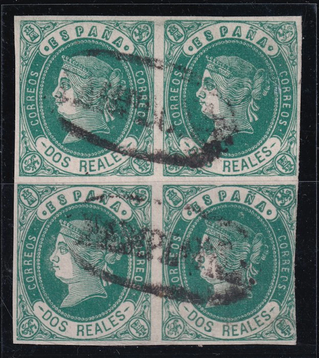 Spain 1862 - Elizabeth II - 12 Cuatos green - Edifil 62...