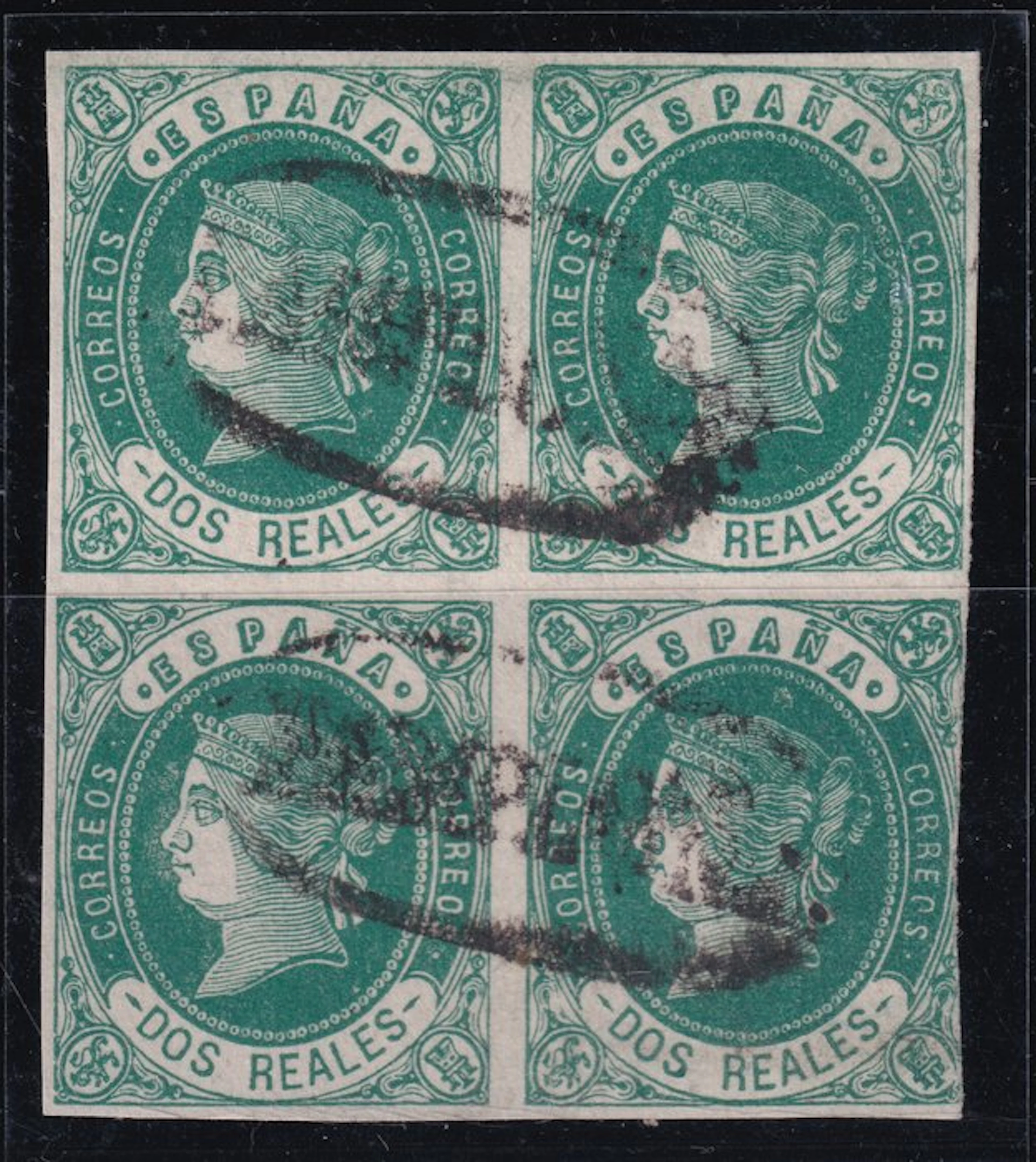 Spain 1862 - Elizabeth II - 12 Cuatos green - Edifil 62...