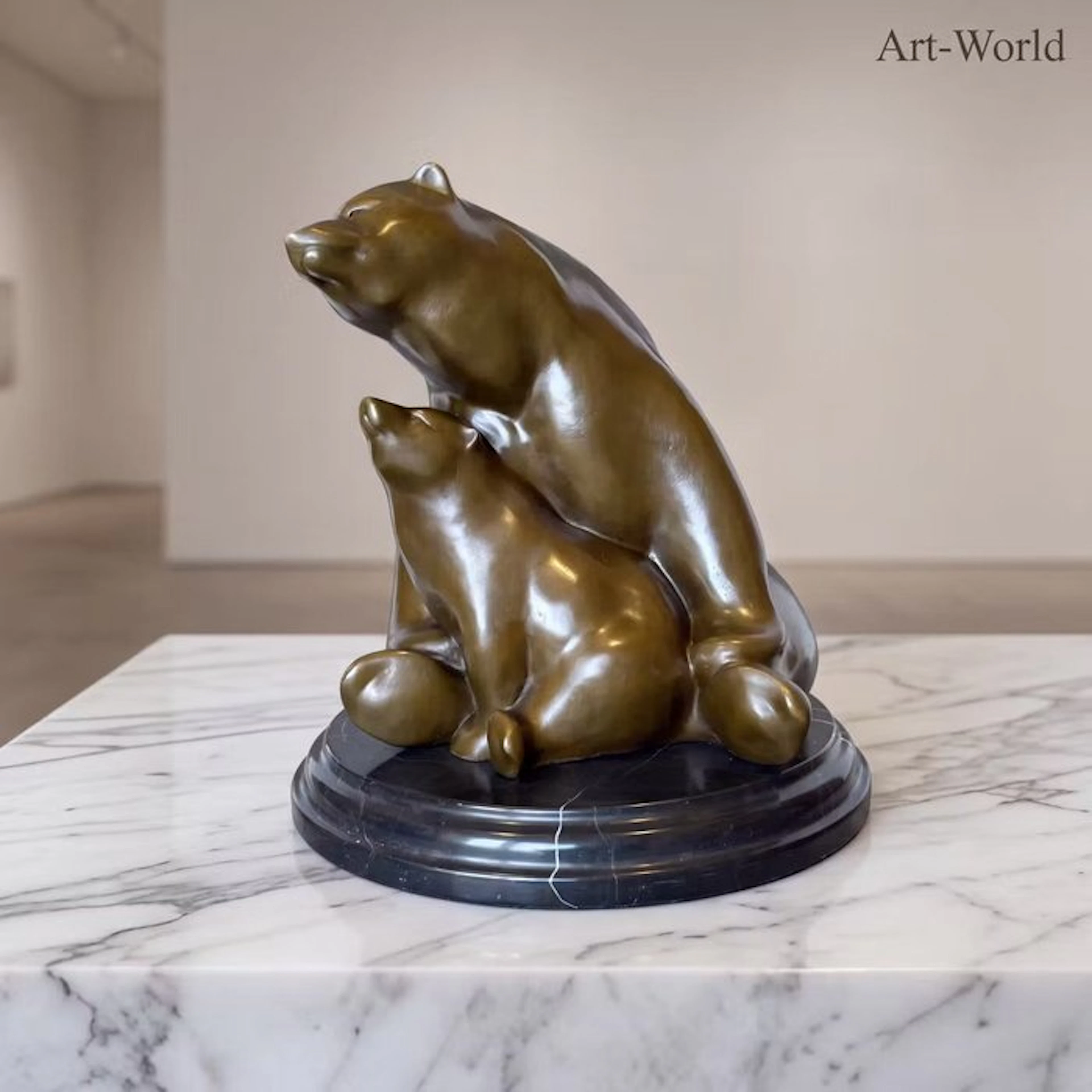 Statue, Moeder beer met jong 30.5 cm / 9.2 kg - 30.5 cm - Bronze, Marble
