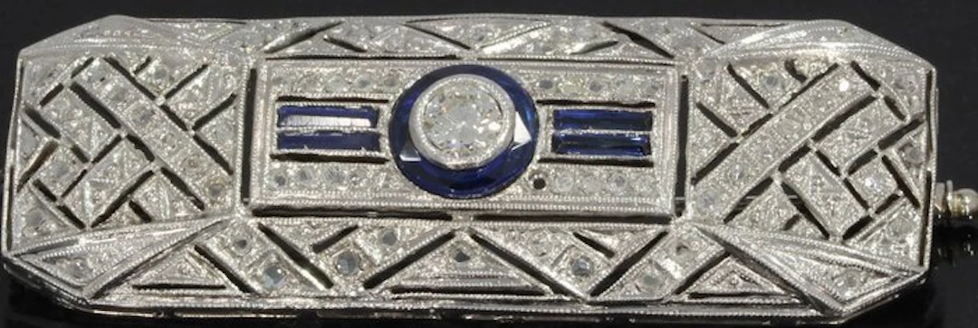 Brooch - 14 kt. White gold Diamond (Natural) - Art Deco style