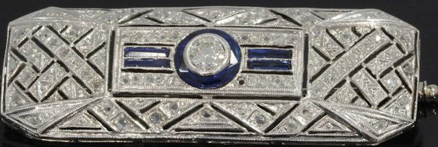 Brooch - 14 kt. White gold Diamond (Natural) - Art Deco style
