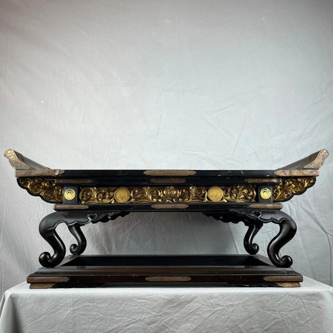 Important Antique Japanese Lacquered Wood & Gilt Bronze...