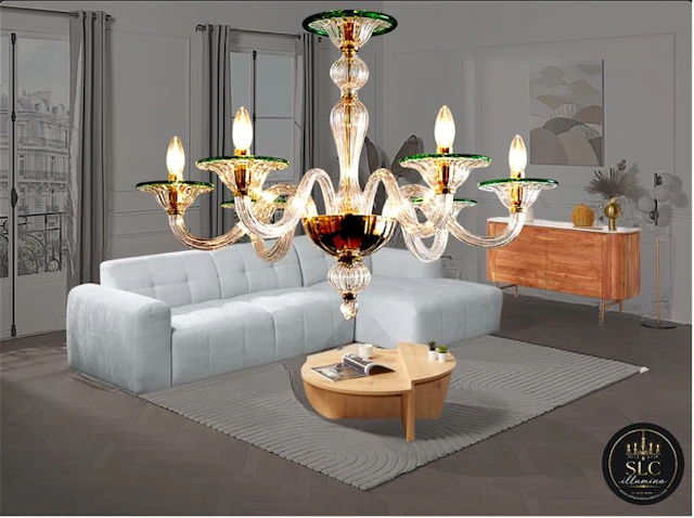 SLC Illumina - MG - Chandelier - Crystal - Mur6L green borders