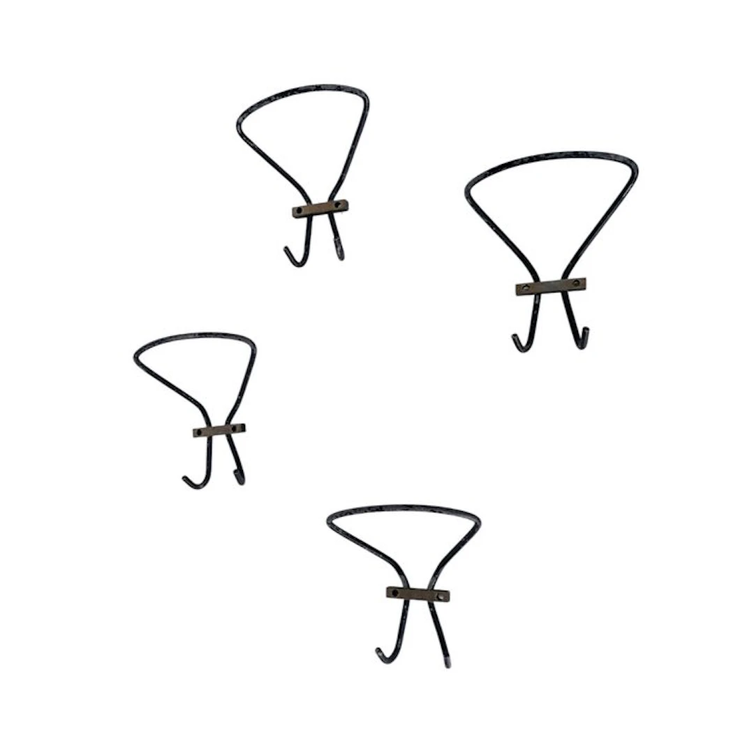 Set of coat hooks - Brass, Steel - Four coat racks.