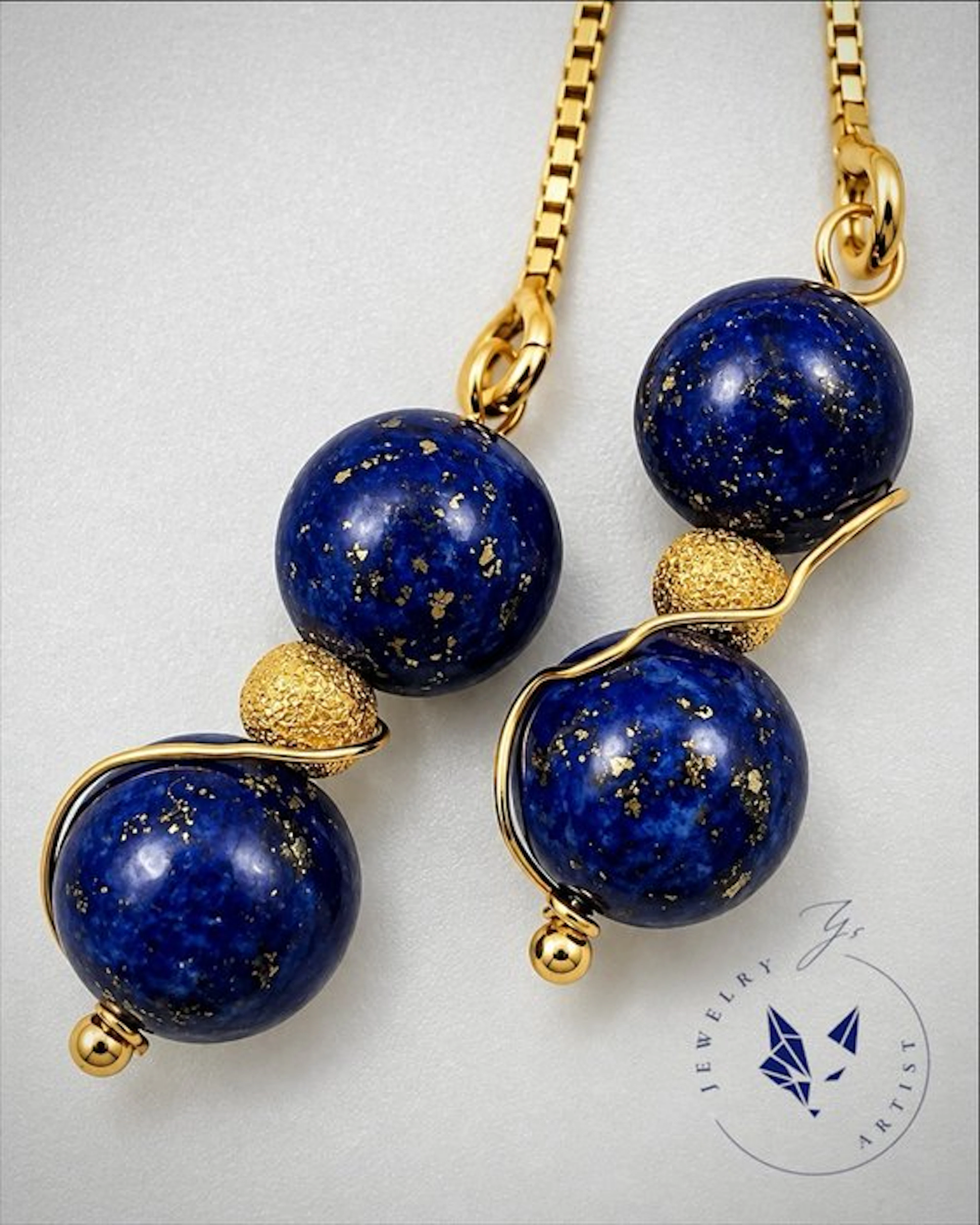 Designer Jewelry - Lapis Lazuli - 925 Silver - 21k Gold...