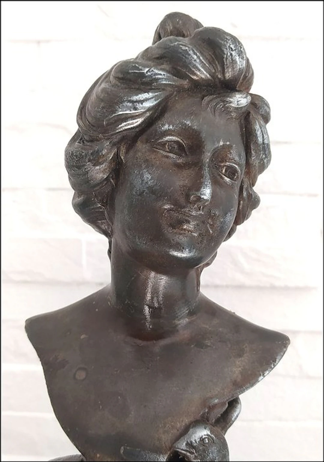 Figure - Signé F. Gual Buste de femme art nouveau - Spelter, Wood