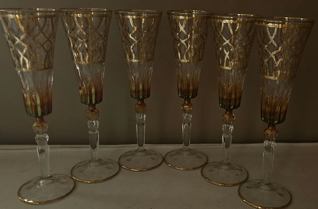ISMIE LUX - Drinking service (6) - Luxury red flute in gold - Crystal