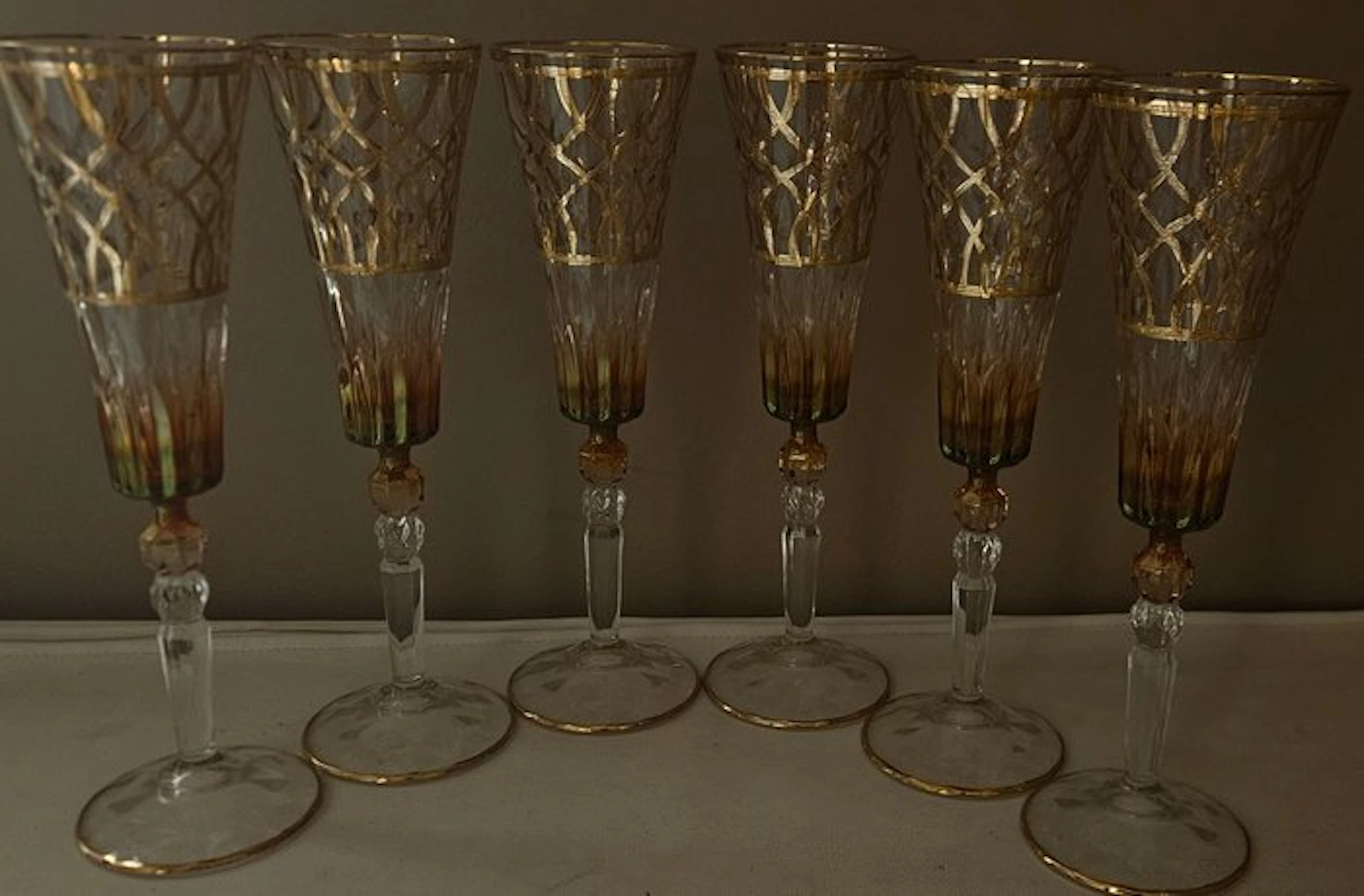 ISMIE LUX - Drinking service (6) - Luxury red flute in gold - Crystal