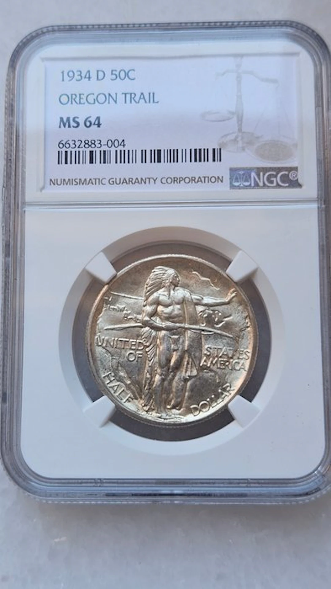 United States. Half Dollar 1934-D Oregon Trail Memorial. NGC MS64