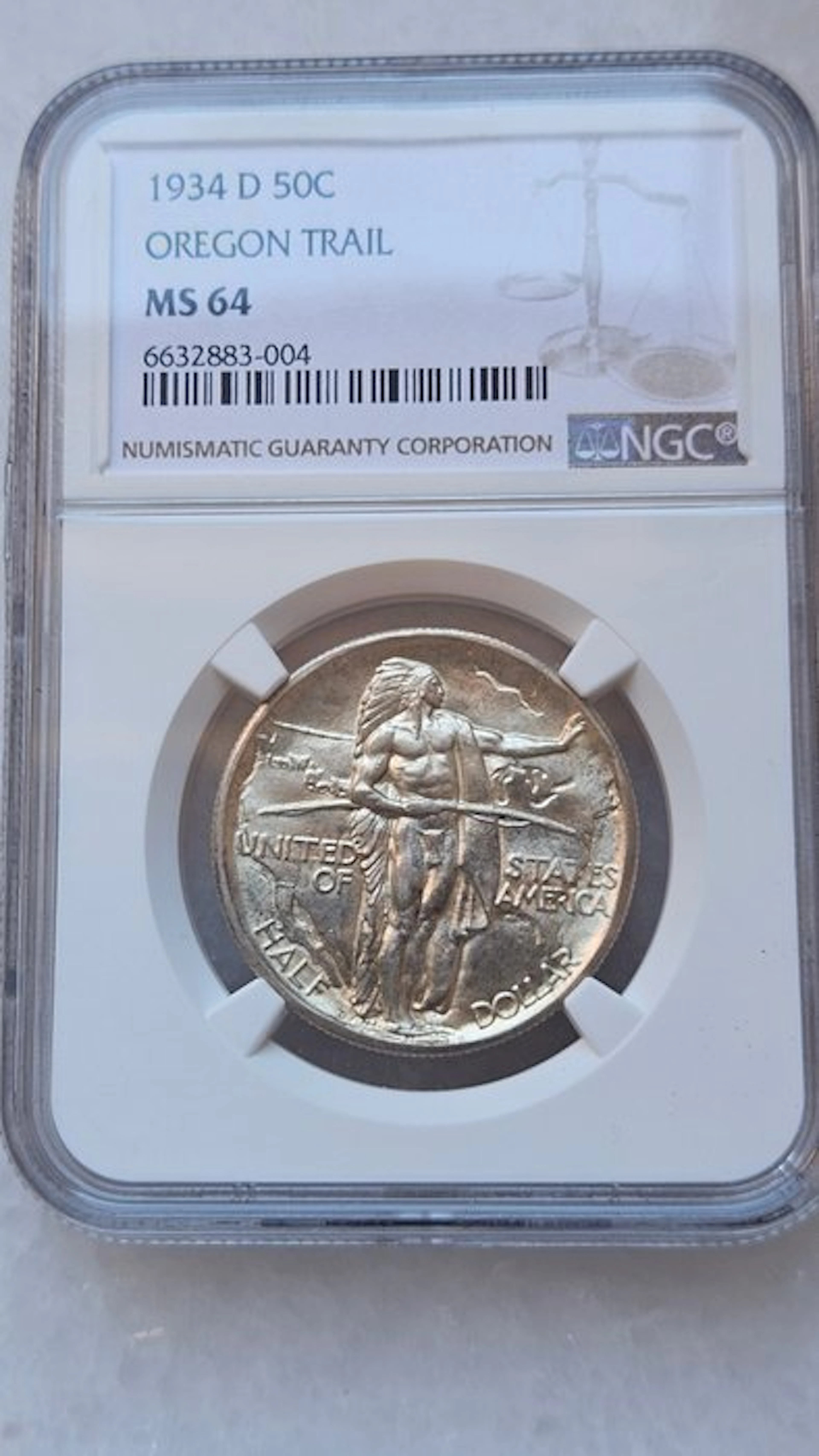 United States. Half Dollar 1934-D Oregon Trail Memorial. NGC MS64