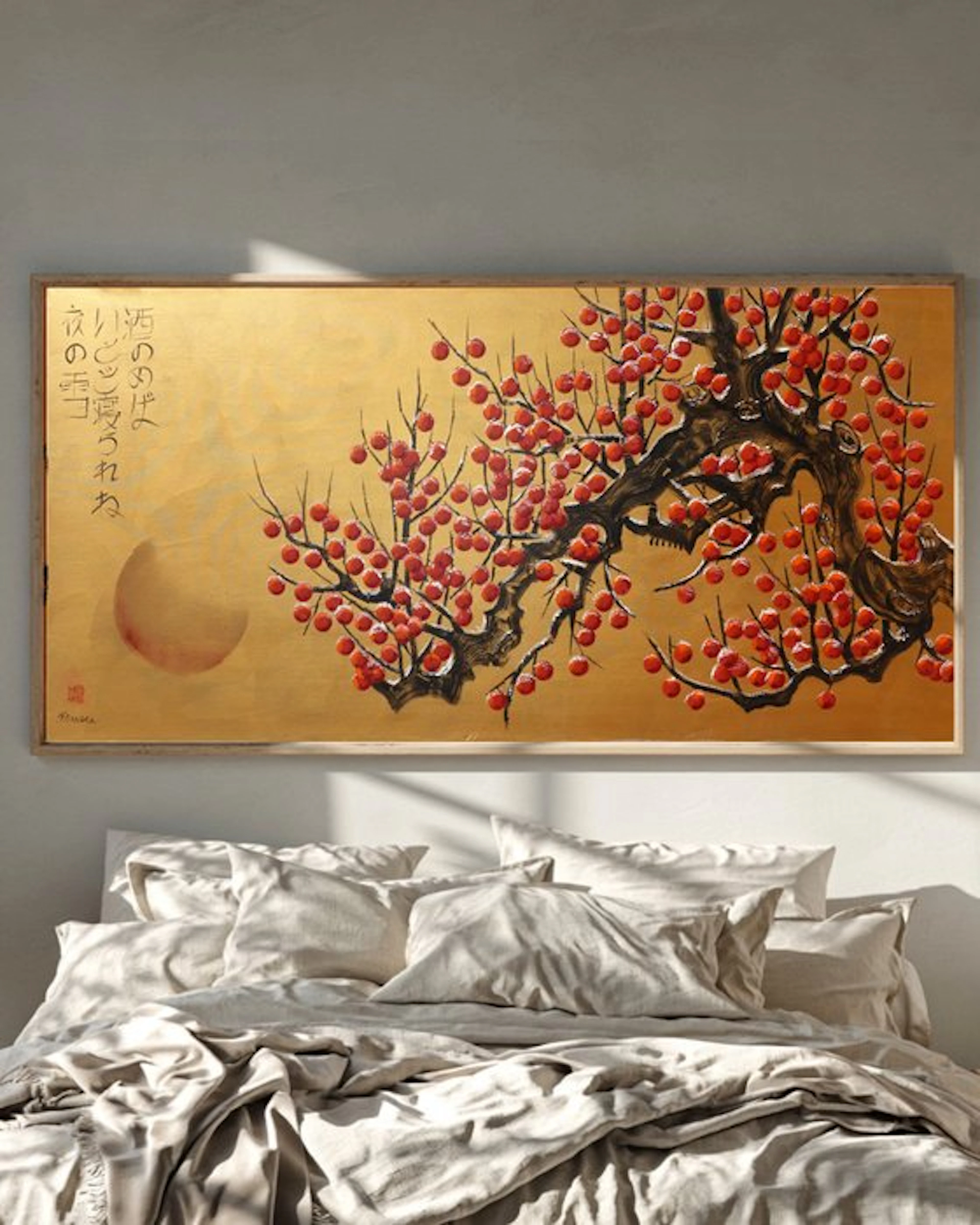 Ksavera - Japanese apple tree J576 - gold painting on XXL canvas 210cm