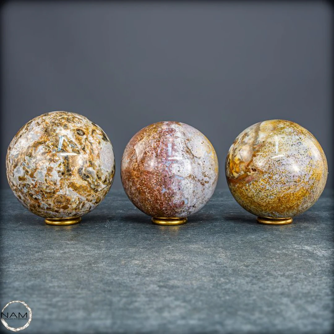 Ocean Jasper Jasper Kugel Set Bold three-piece set with...