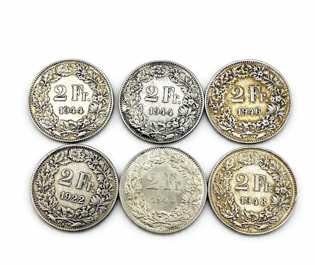 Switzerland. 2 Francs 6x 1922/1948 (No reserve price)