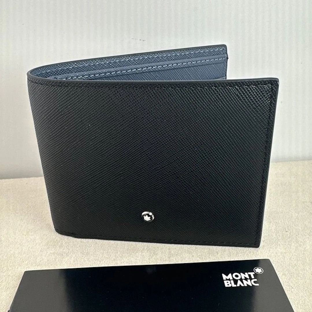 Montblanc - Meisterstück Wallet 6CC – Black/blue– saffiano - Bi-fold wallet