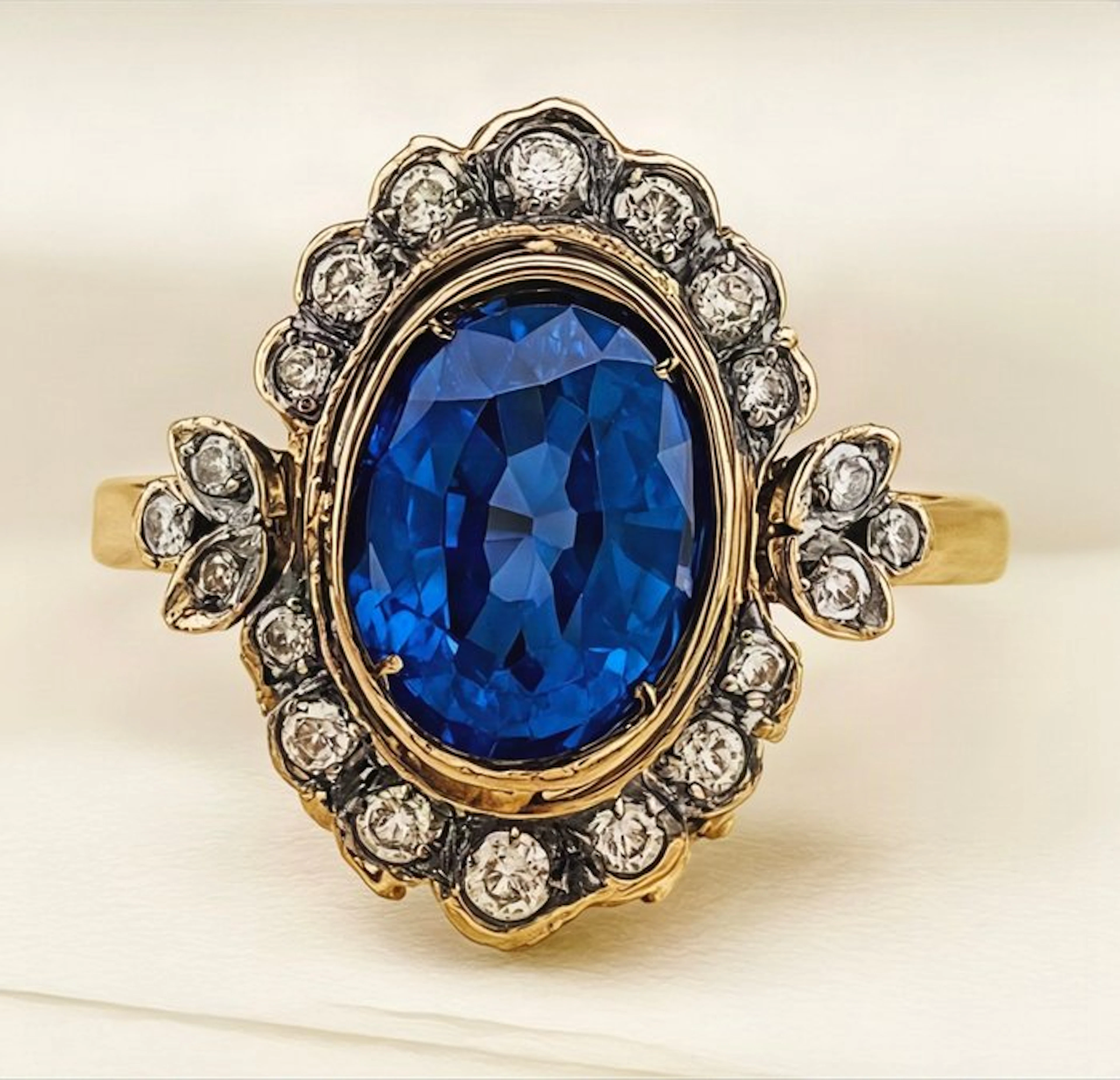 No reserve price - Ring - 9 kt. Yellow gold, Silver Sapphire - Diamond