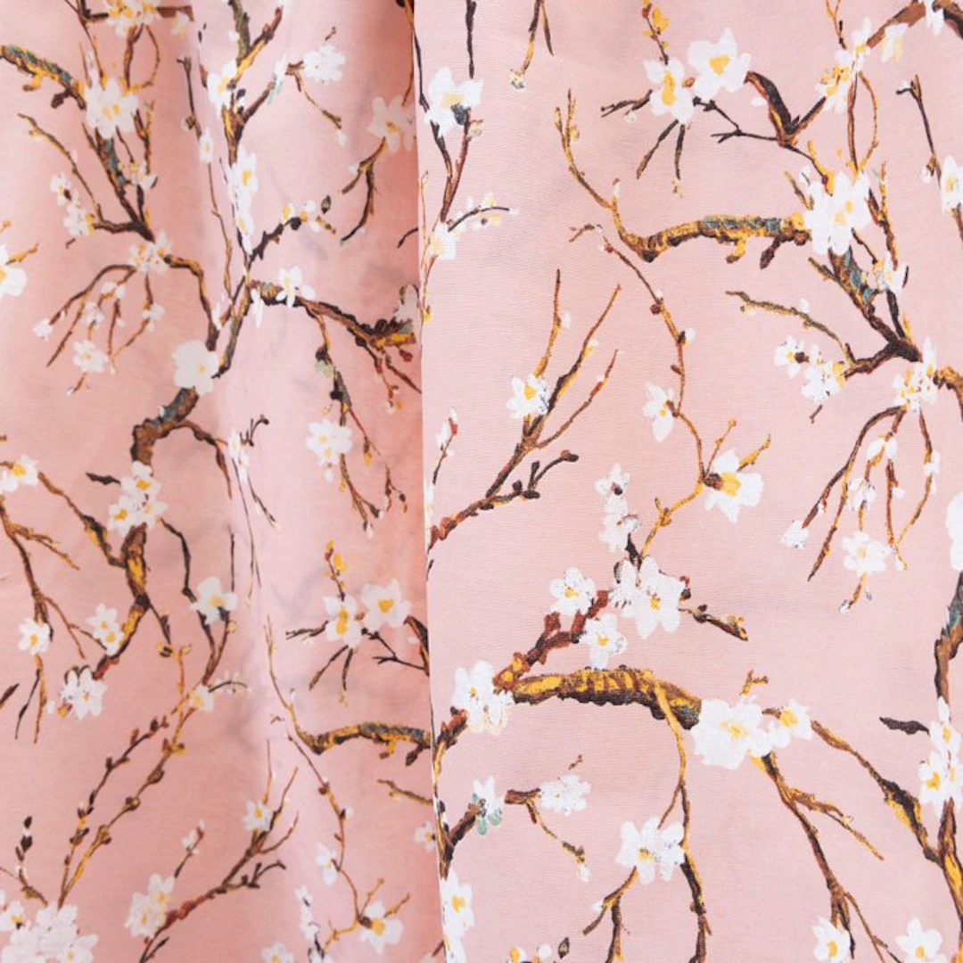 BA035 - Elegant Decorative Fabric – Cherry Blossoms on a...