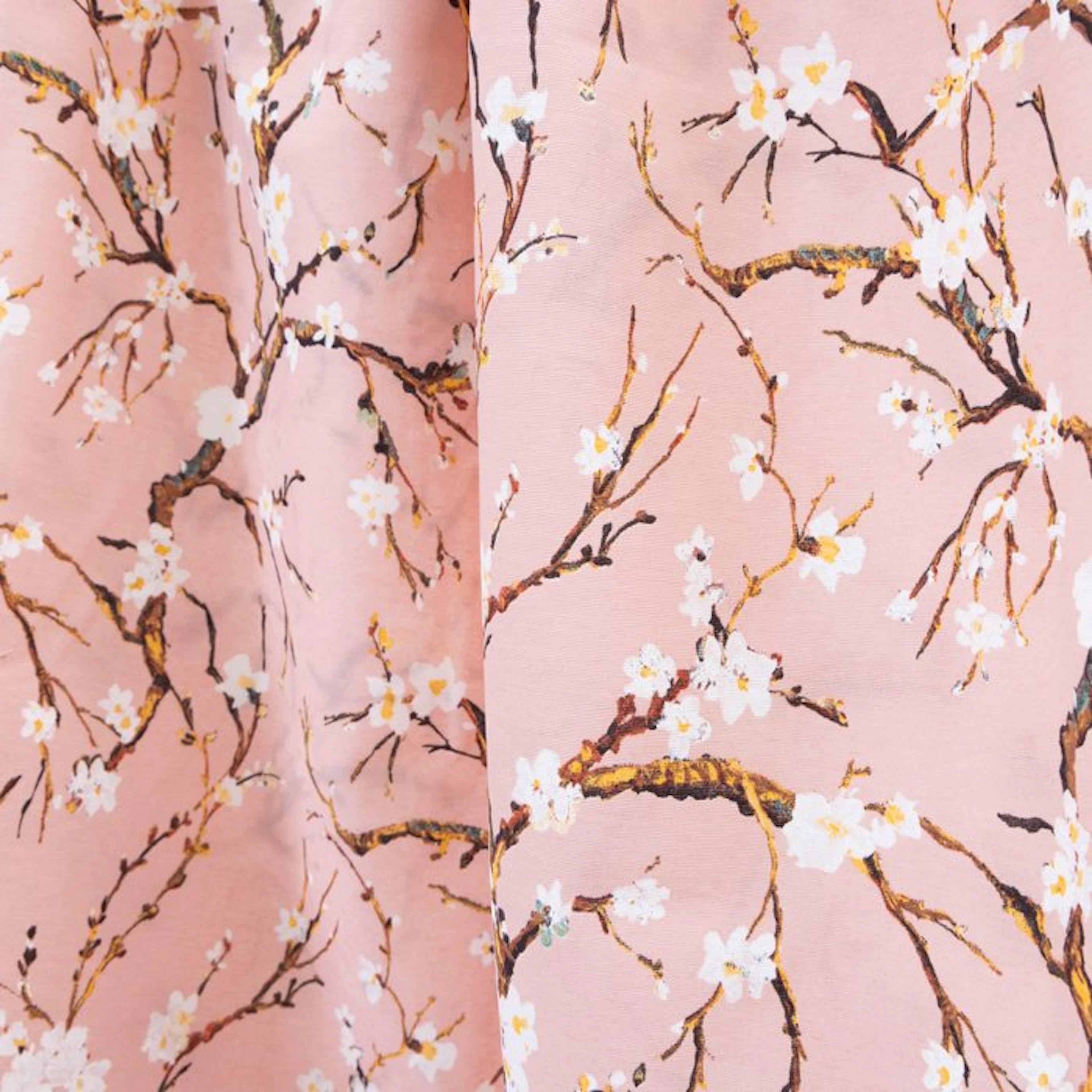 BA035 - Elegant Decorative Fabric – Cherry Blossoms on a...