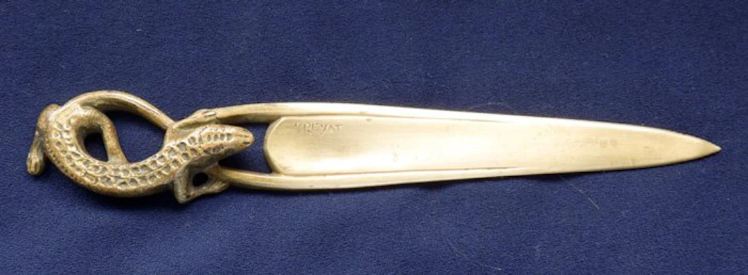 Bronzen Art Nouveau briefopener Salamander - Gesigneerd...