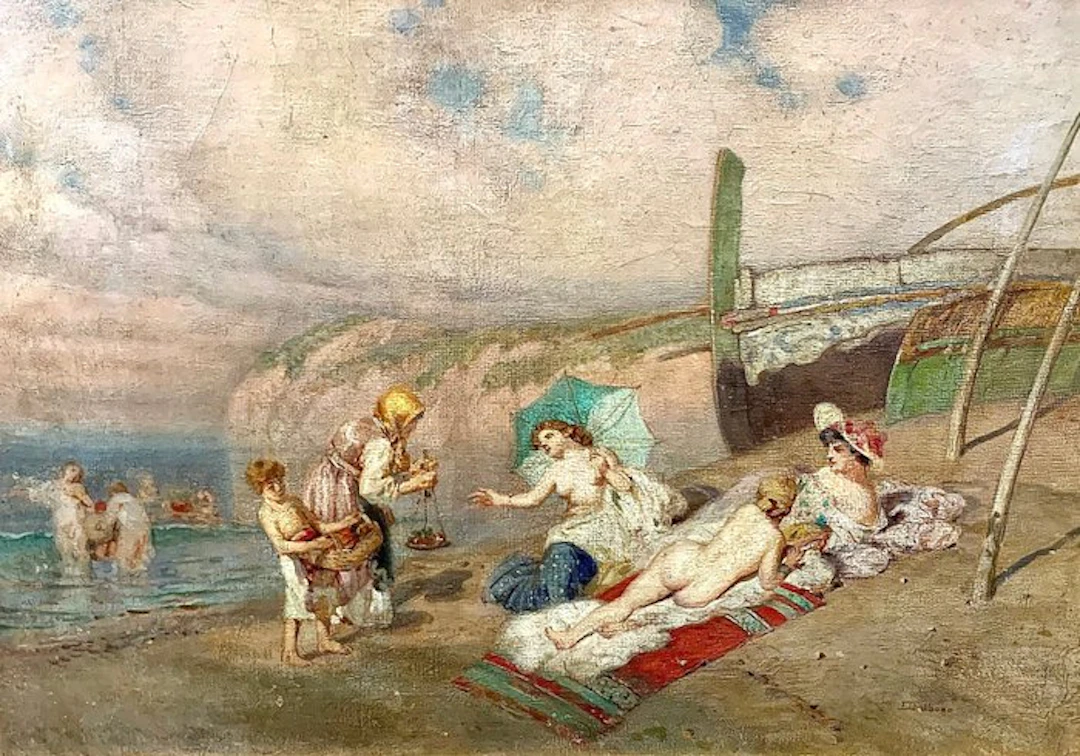 Eduardo Dalbono (1841-1915) - Spiaggia con bagnanti