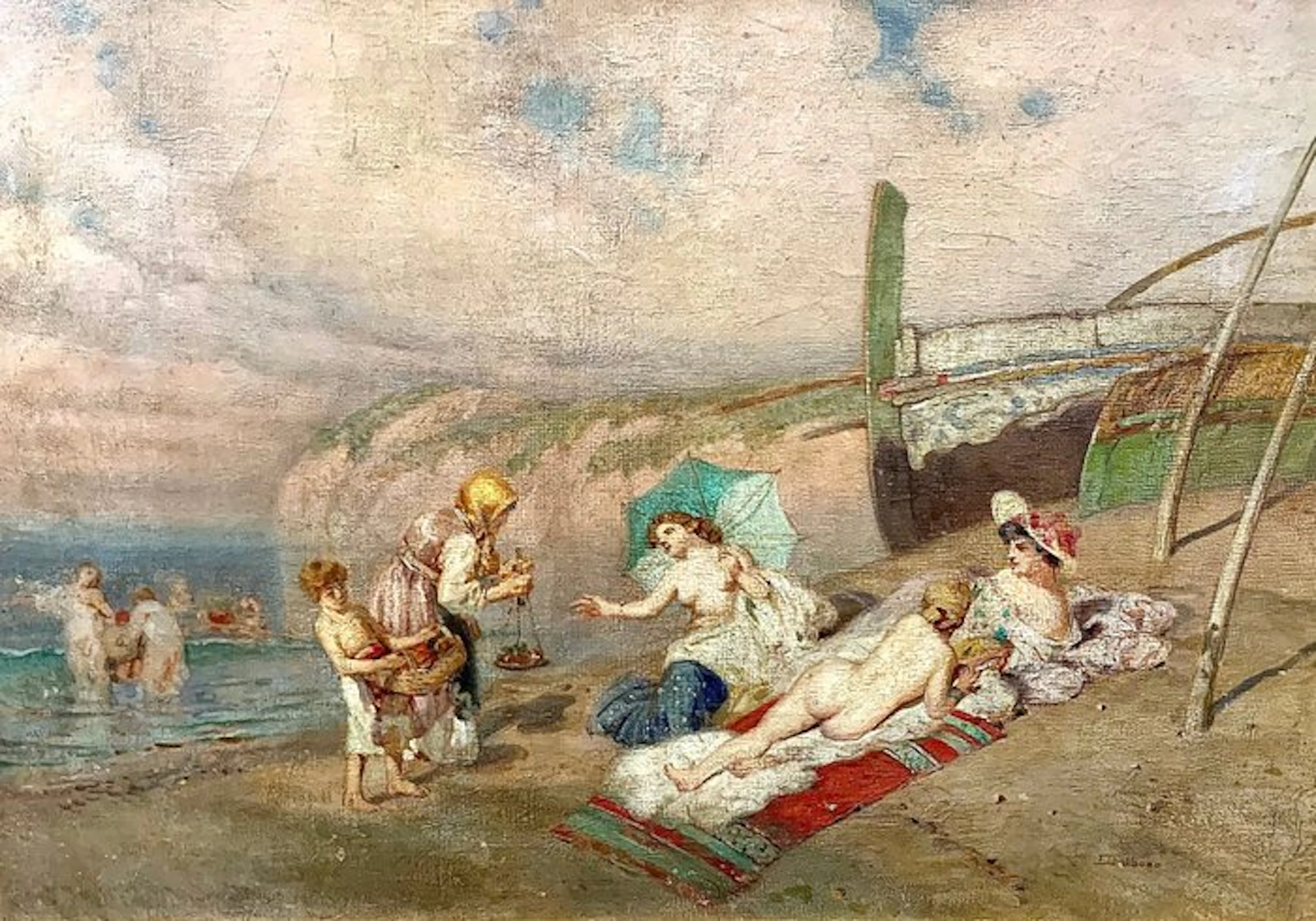 Eduardo Dalbono (1841-1915) - Spiaggia con bagnanti