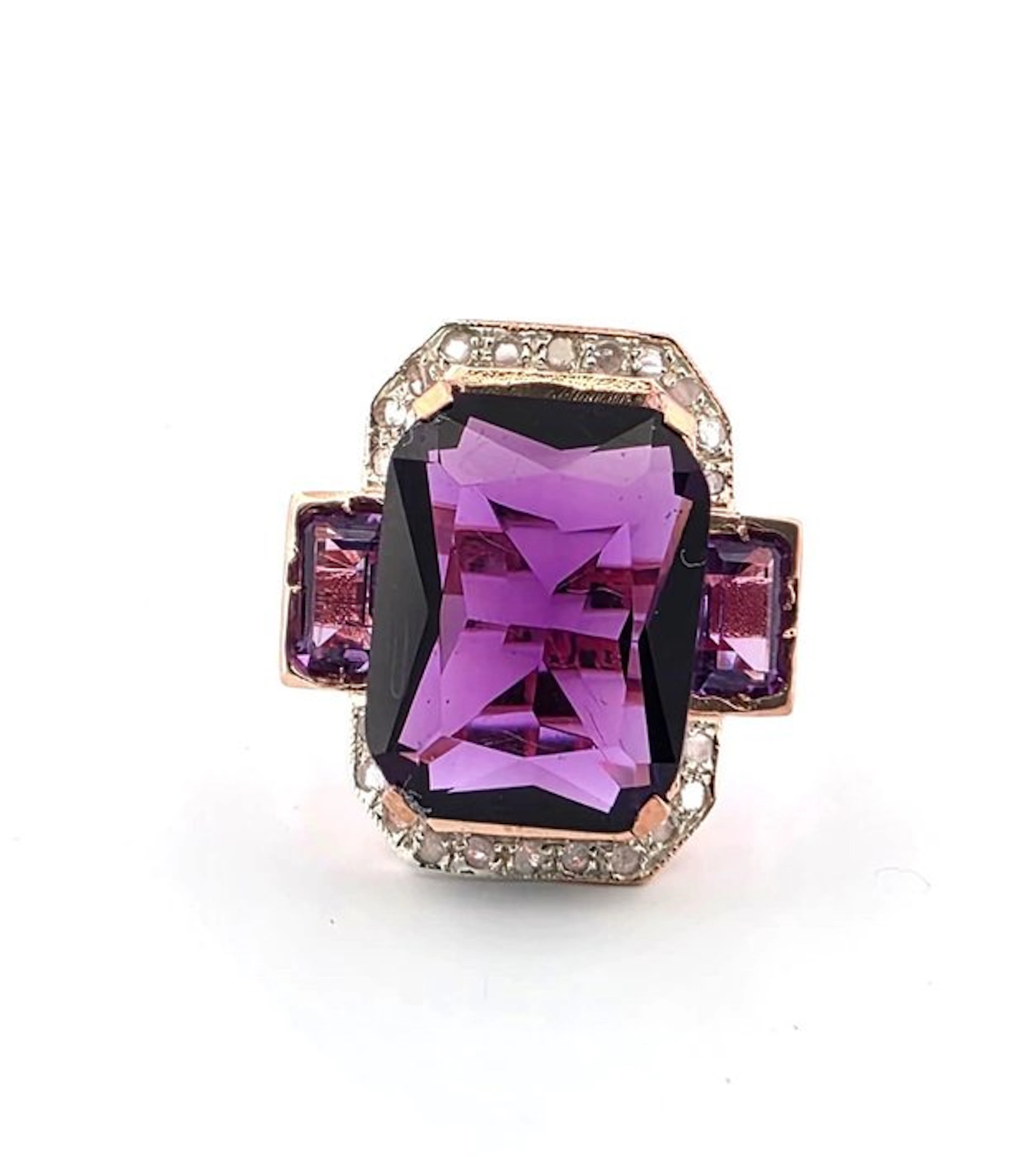 No reserve price - Ring - 9 kt. Rose gold, Silver Amethyst - Emerald