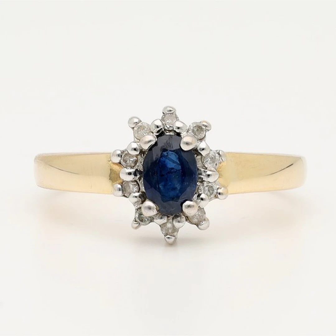 Ring - 14 kt. Yellow gold, White gold Sapphire - Diamond - Entourage
