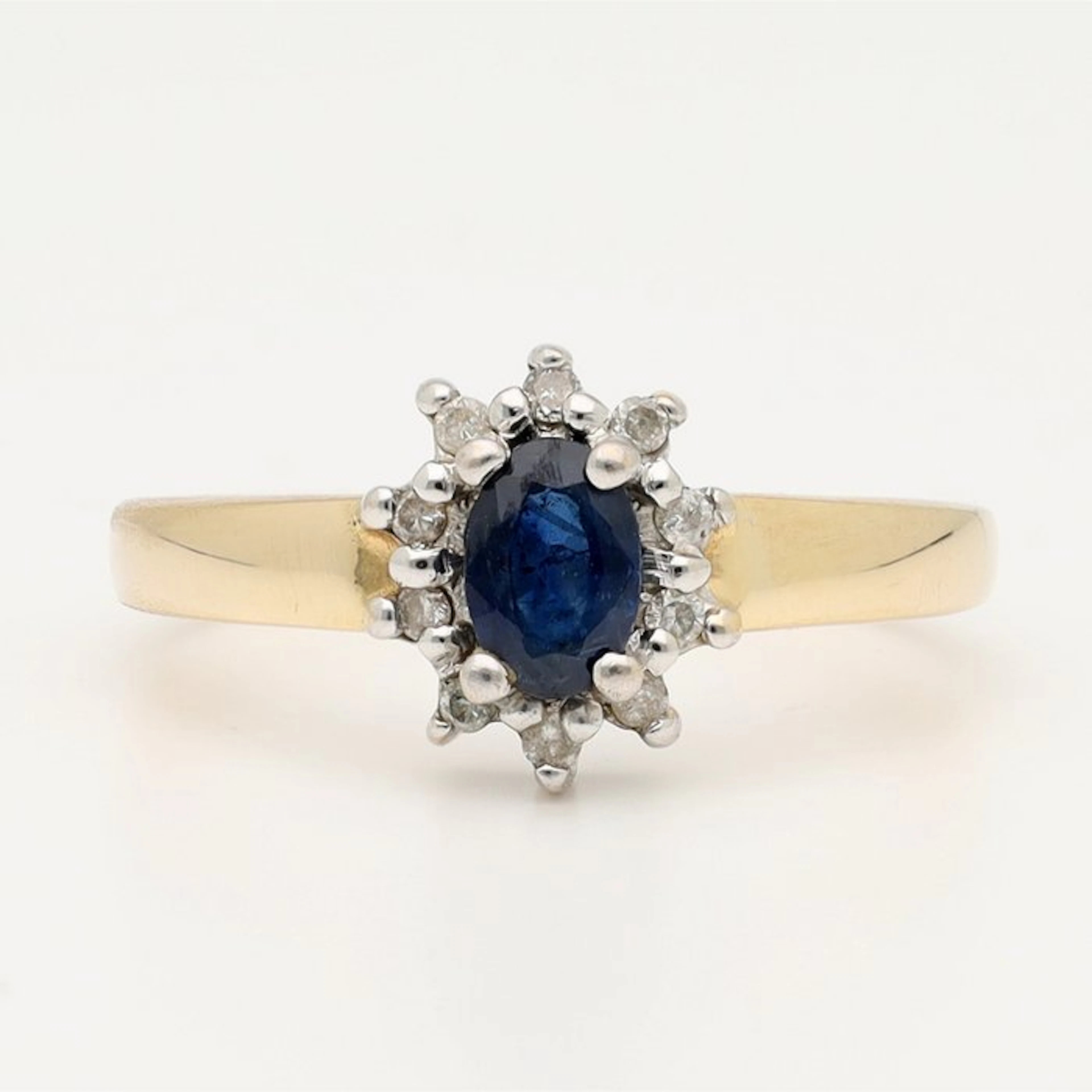 Ring - 14 kt. Yellow gold, White gold Sapphire - Diamond - Entourage
