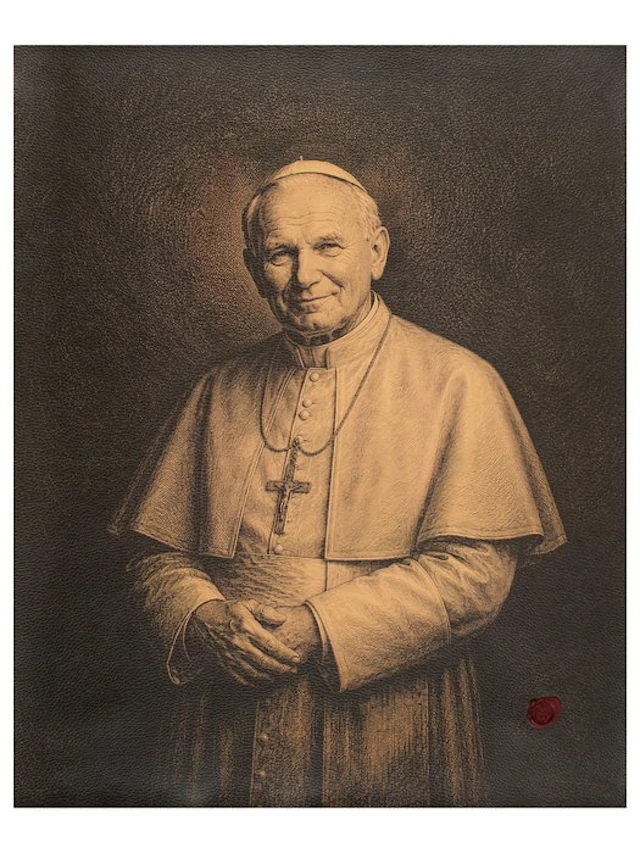 Pope John Paul II / Print on leather 84.50 x 68.00 cm...