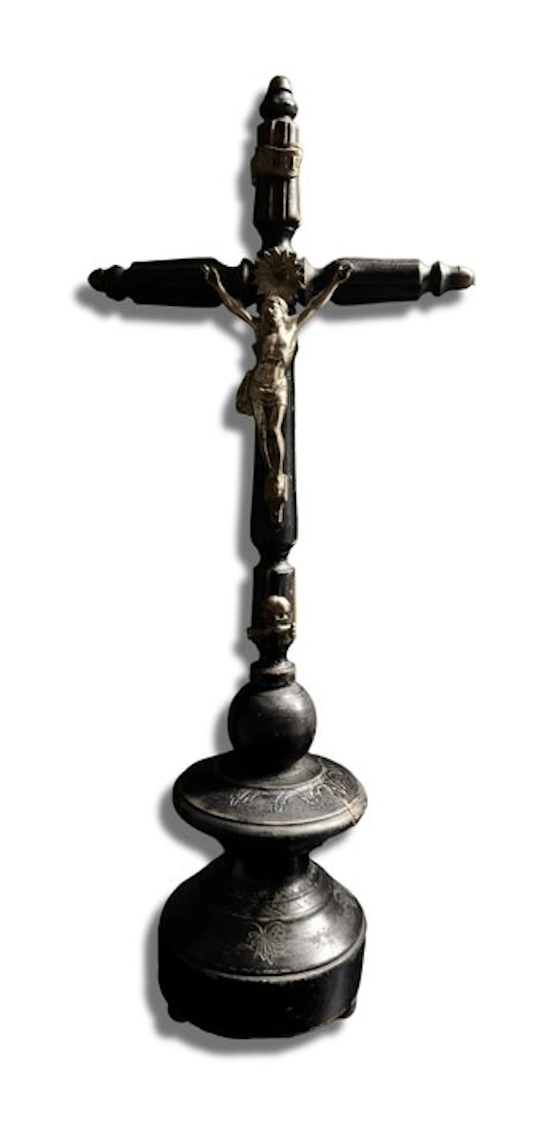 Antique ebonized wooden altar cross - 40 cm - Antique - wood , metal