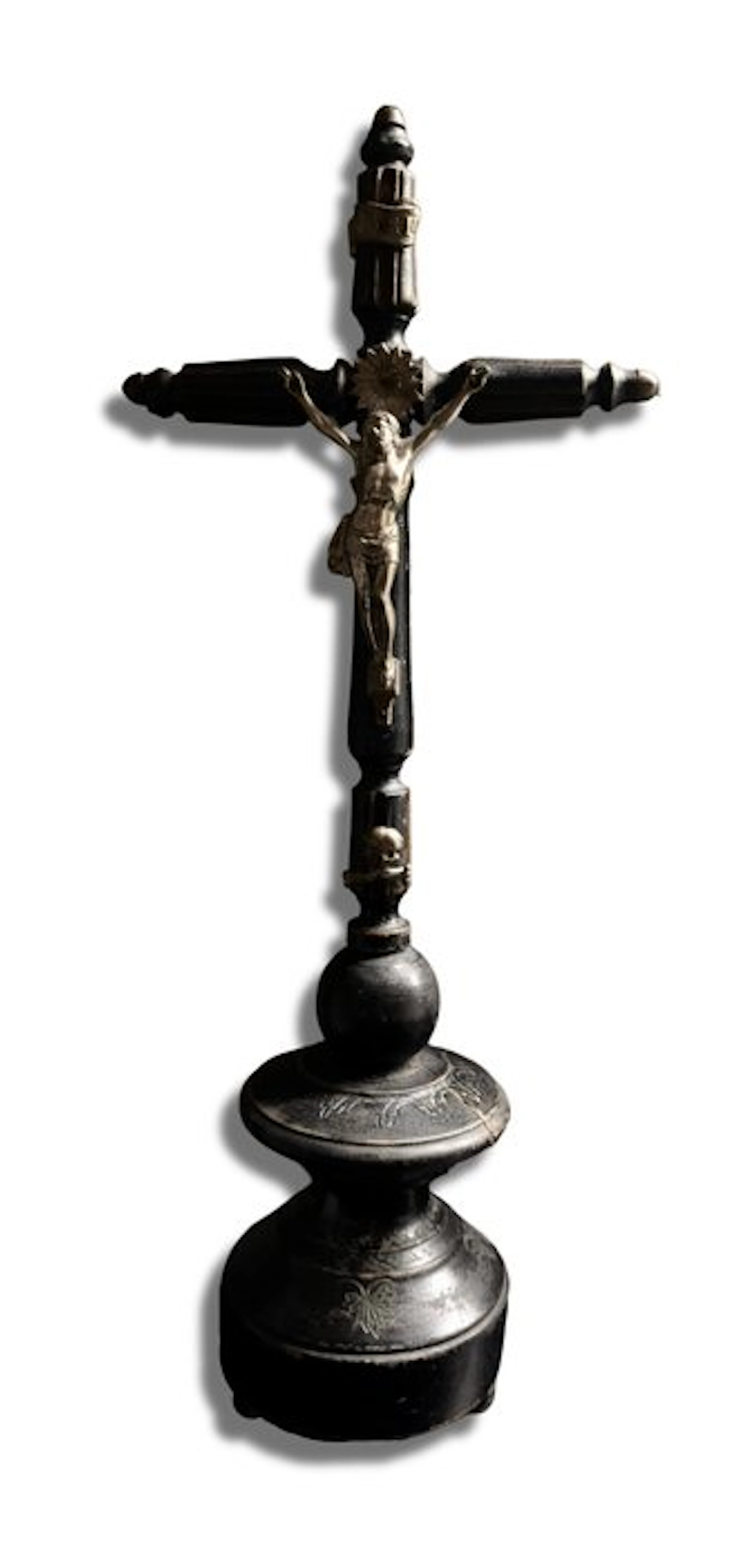 Antique ebonized wooden altar cross - 40 cm - Antique - wood , metal