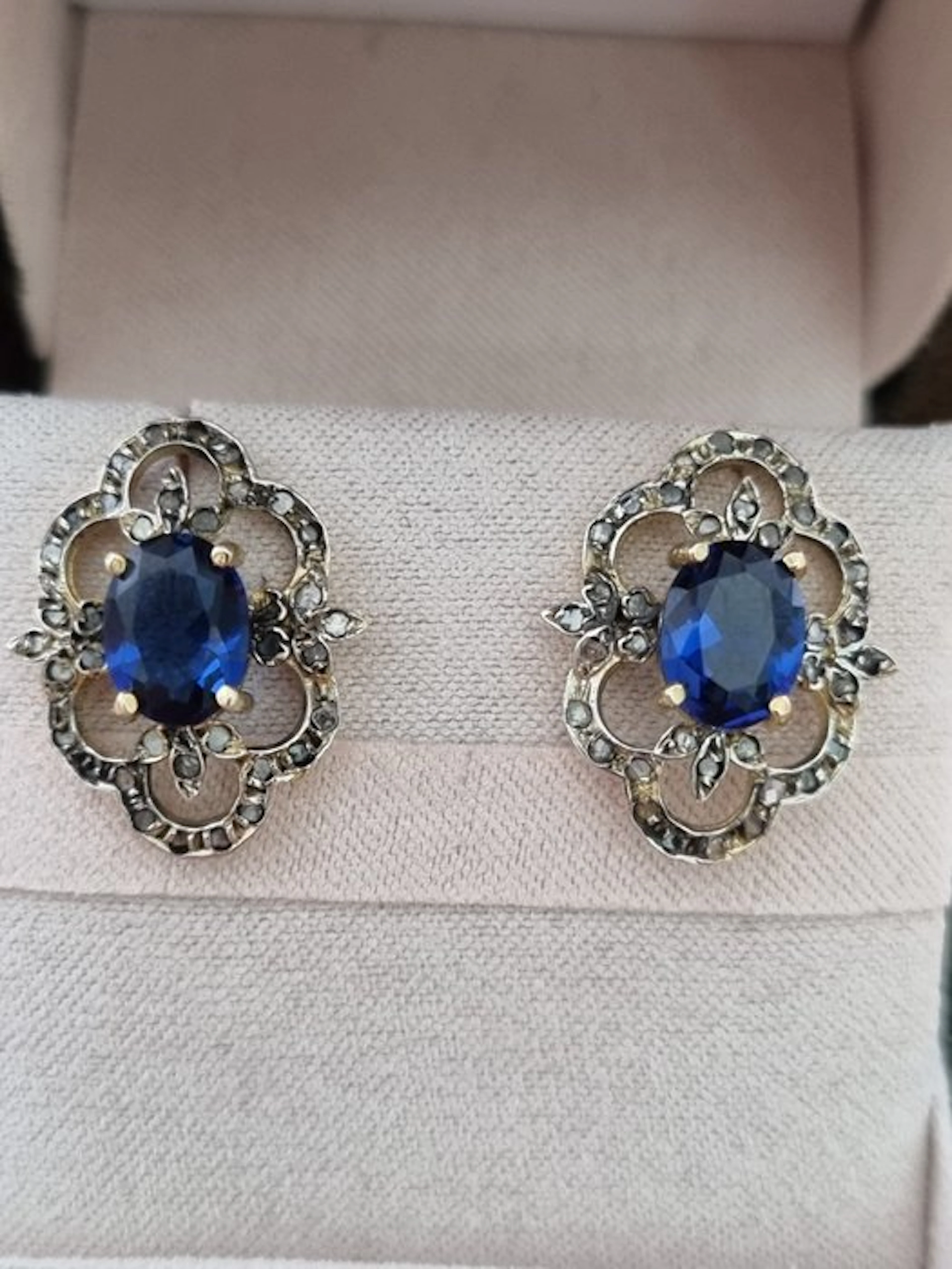No reserve price - Earrings - 9 kt. Silver, Yellow gold Sapphire - Diamond