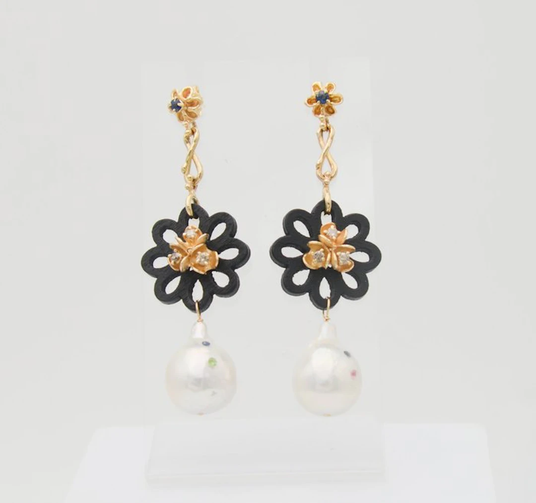 Earrings - 18 kt. Yellow gold Diamond (Natural) - Sapphire