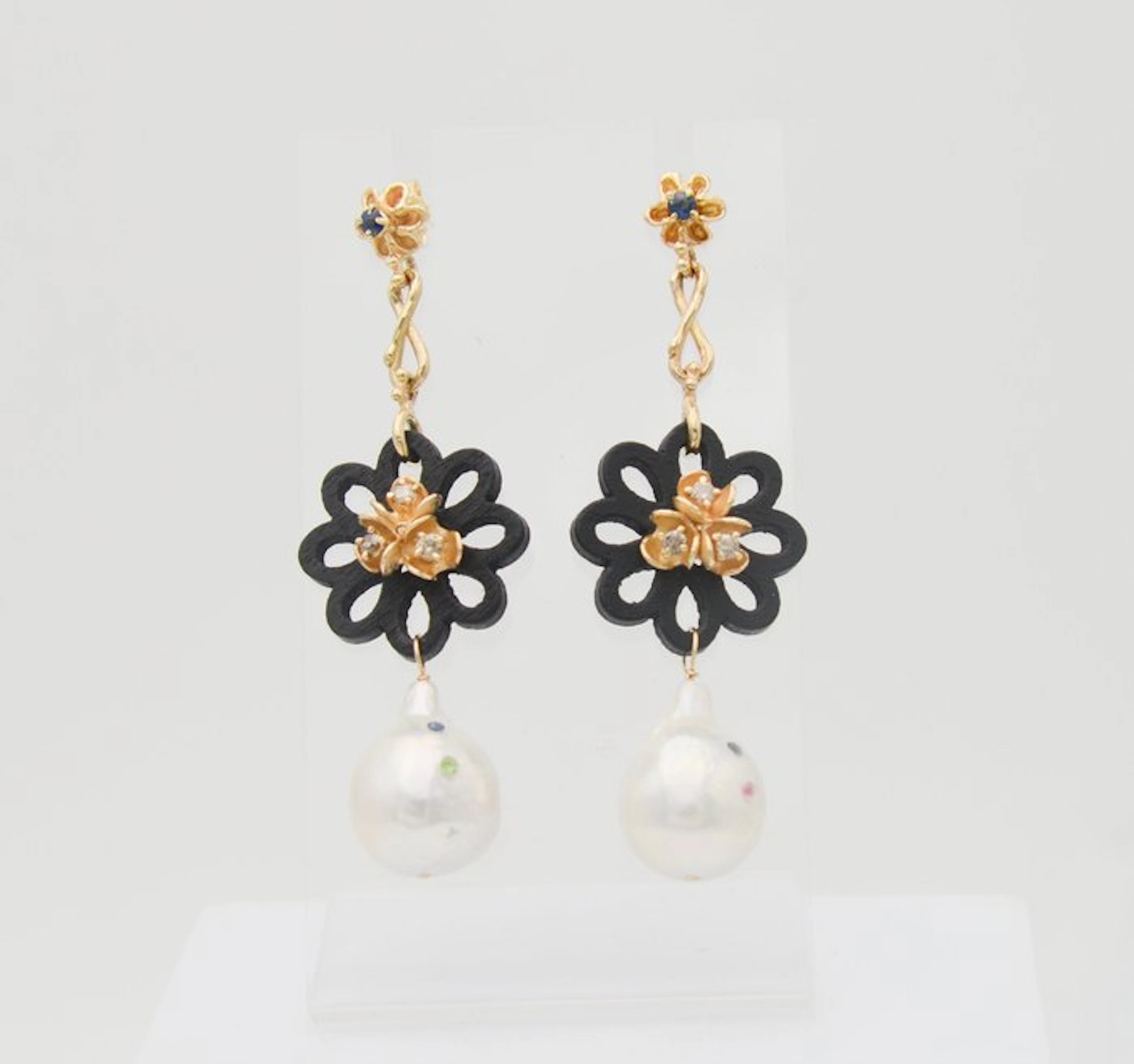 Earrings - 18 kt. Yellow gold Diamond (Natural) - Sapphire