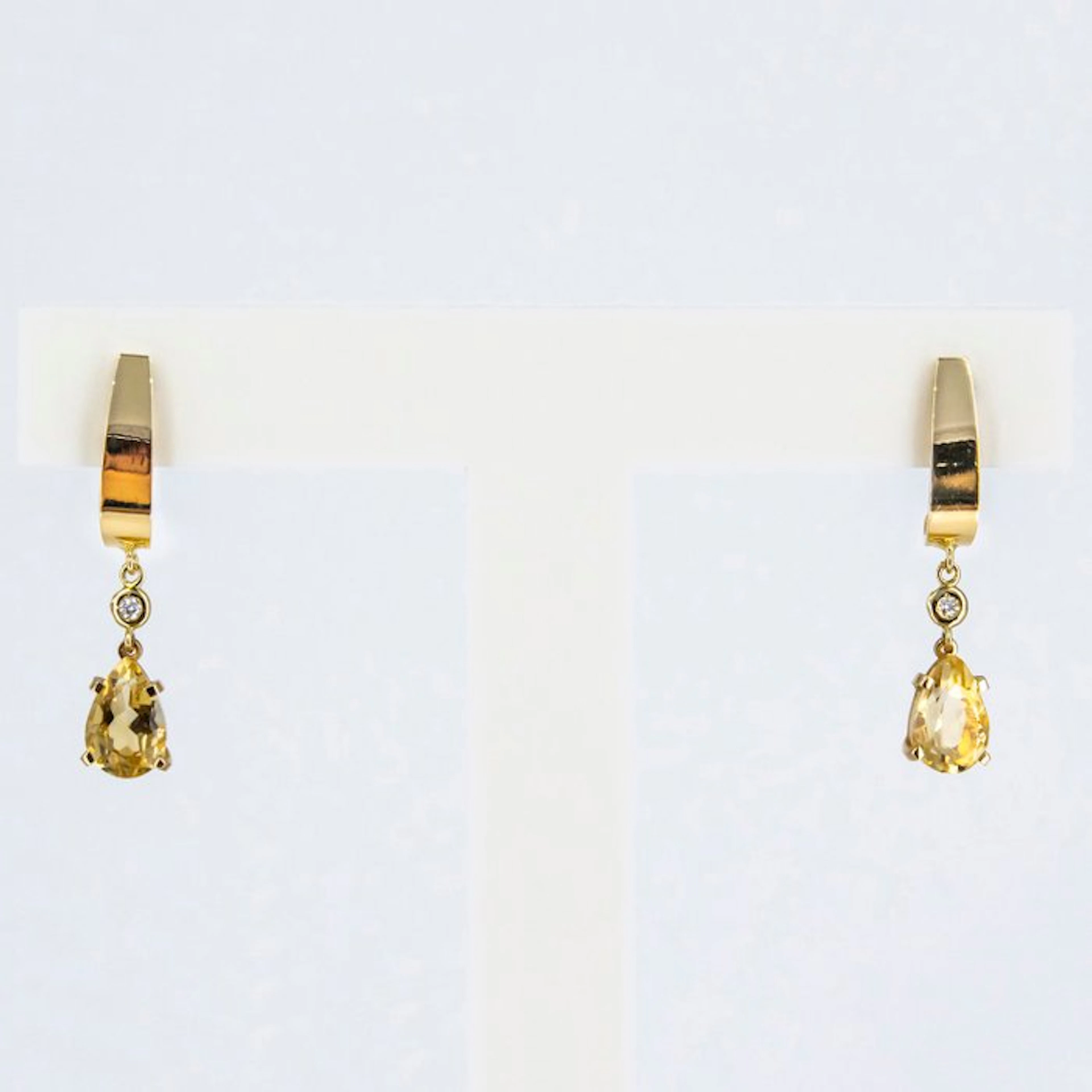 Earrings - 18 kt. Yellow gold Quartz - Diamond