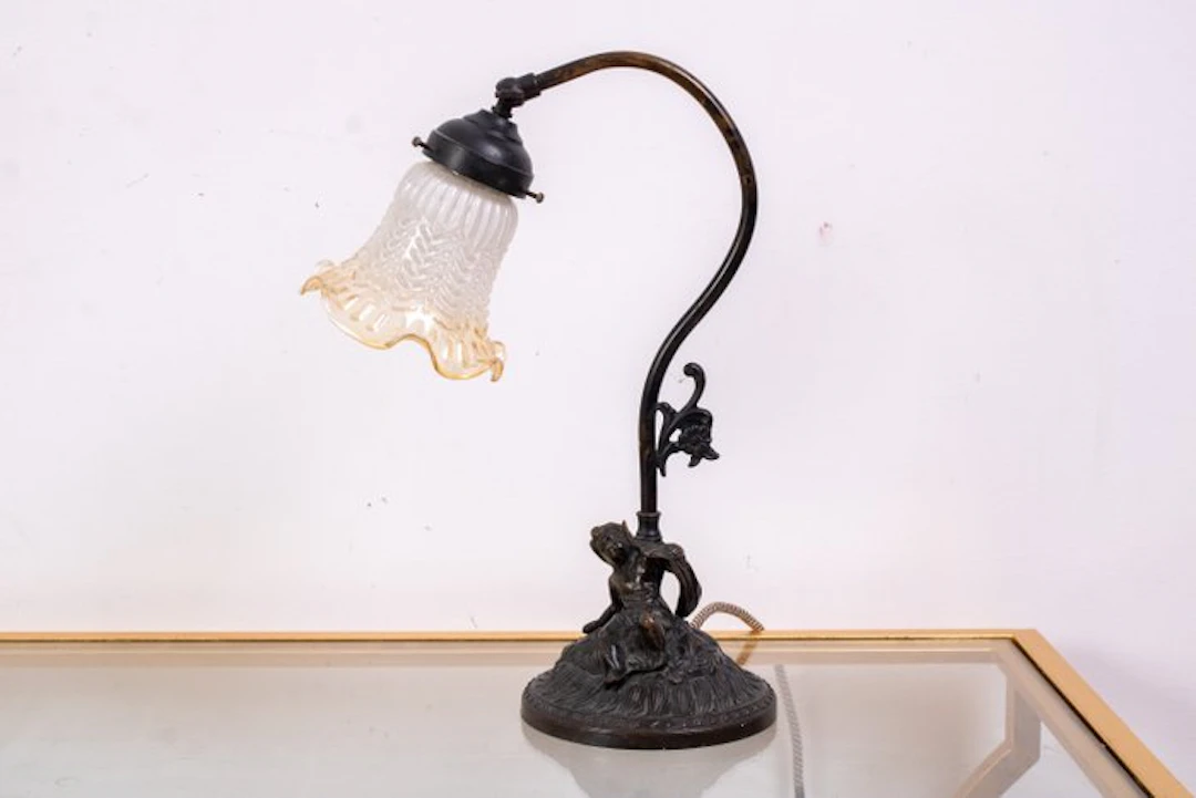 Table lamp - Lampshade, Swan neck, Lampshade, Bud - Alloy, Glass - cherub