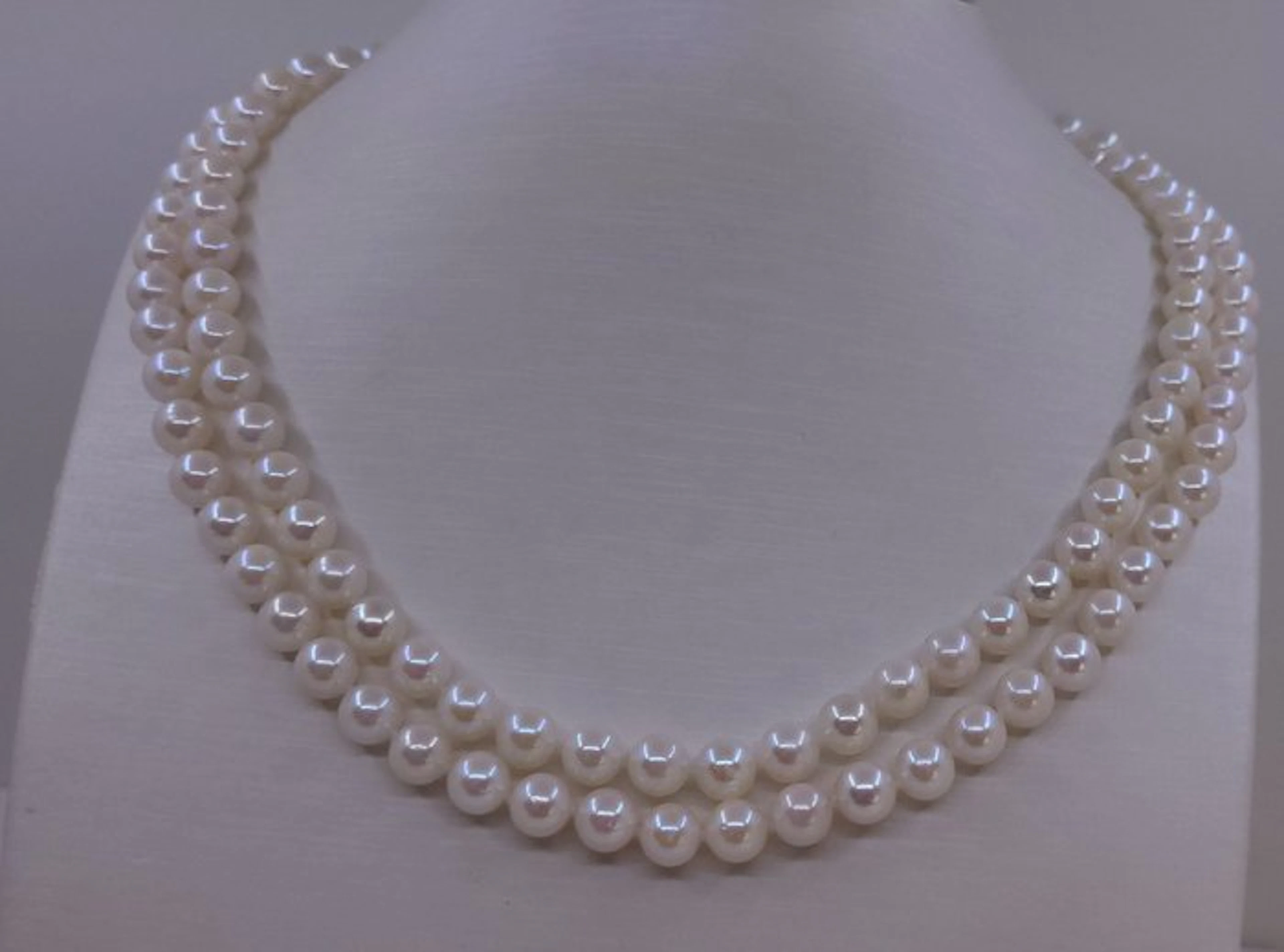 No reserve price - Necklace 6.5x7mm Double Akoya Pearls