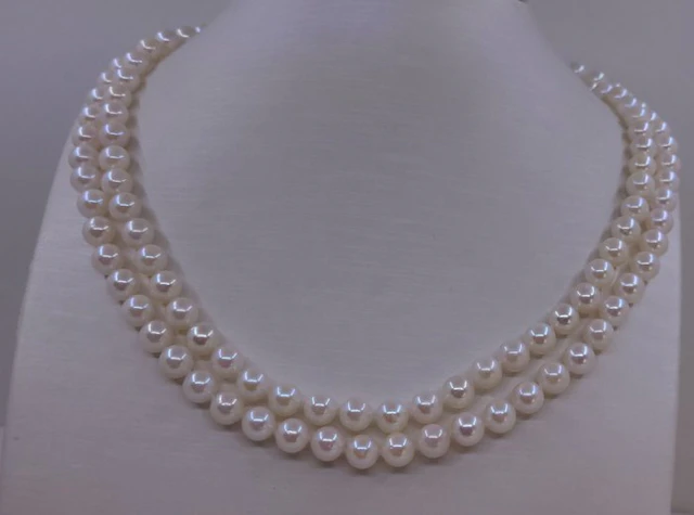 No reserve price - Necklace 6.5x7mm Double Akoya Pearls