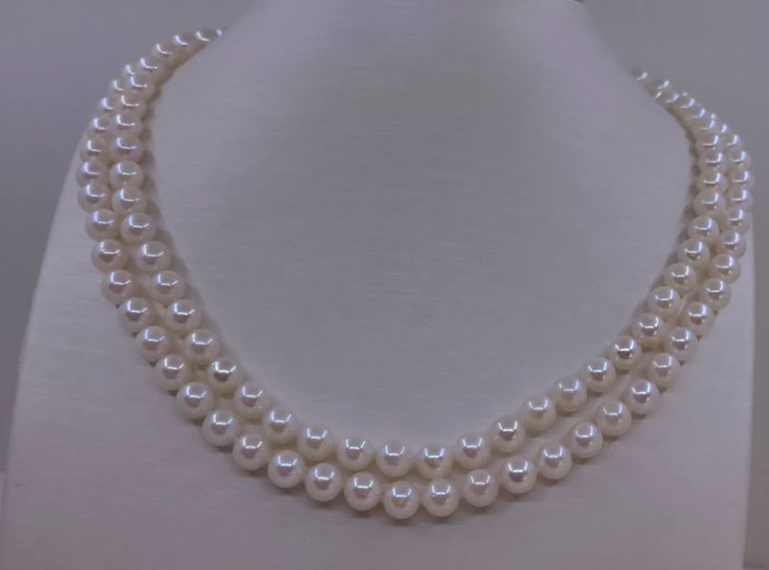 No reserve price - Necklace 6.5x7mm Double Akoya Pearls