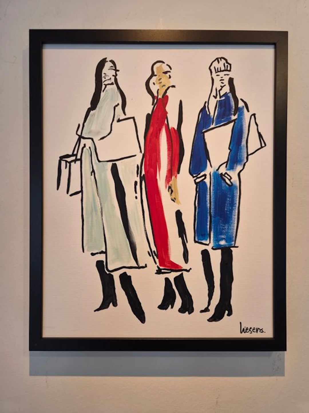 Liesens - Shopping day (handpainted on canvas) met lijst