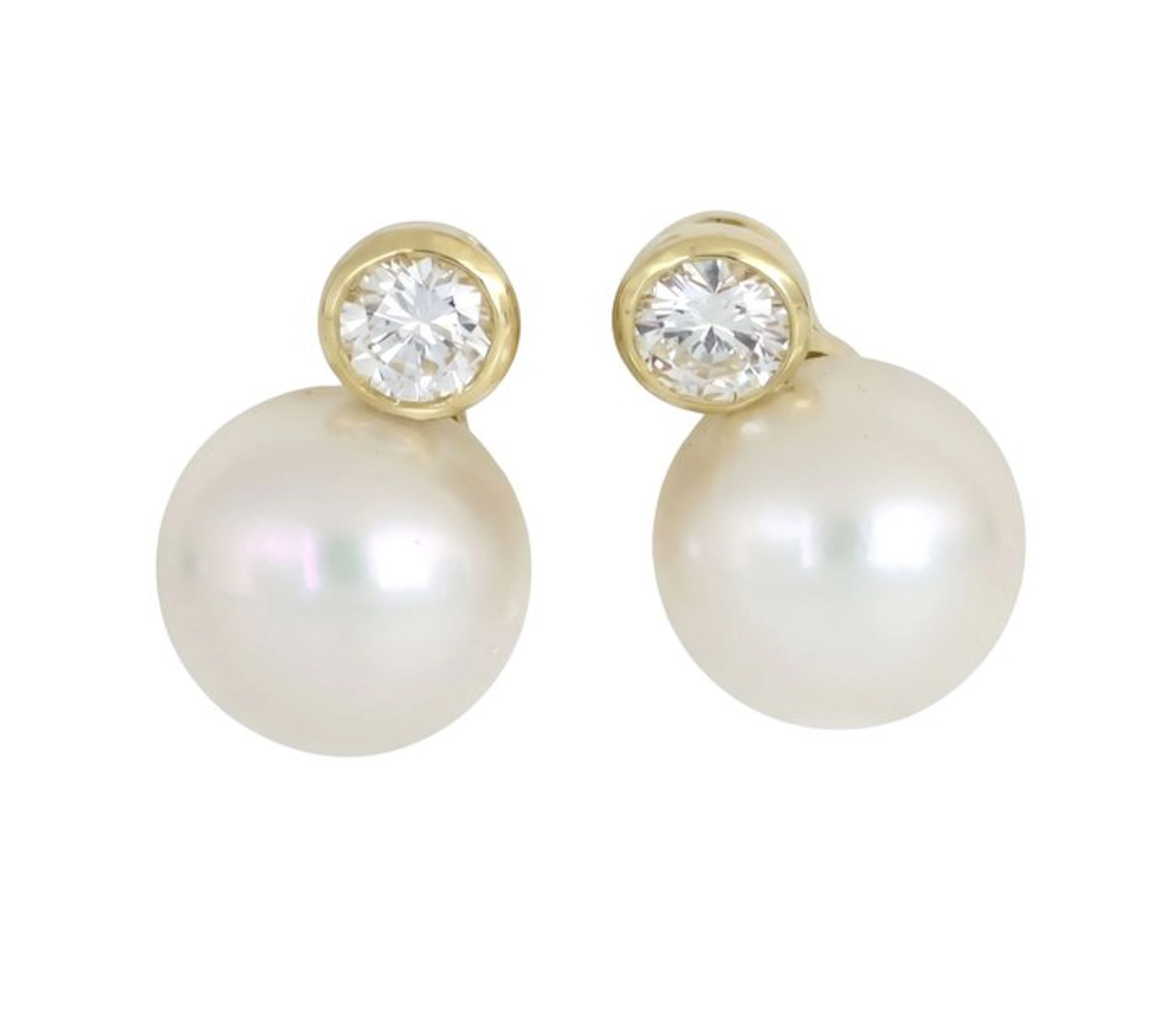 No reserve price - Earrings - 18 kt. Yellow gold Pearl - Diamond